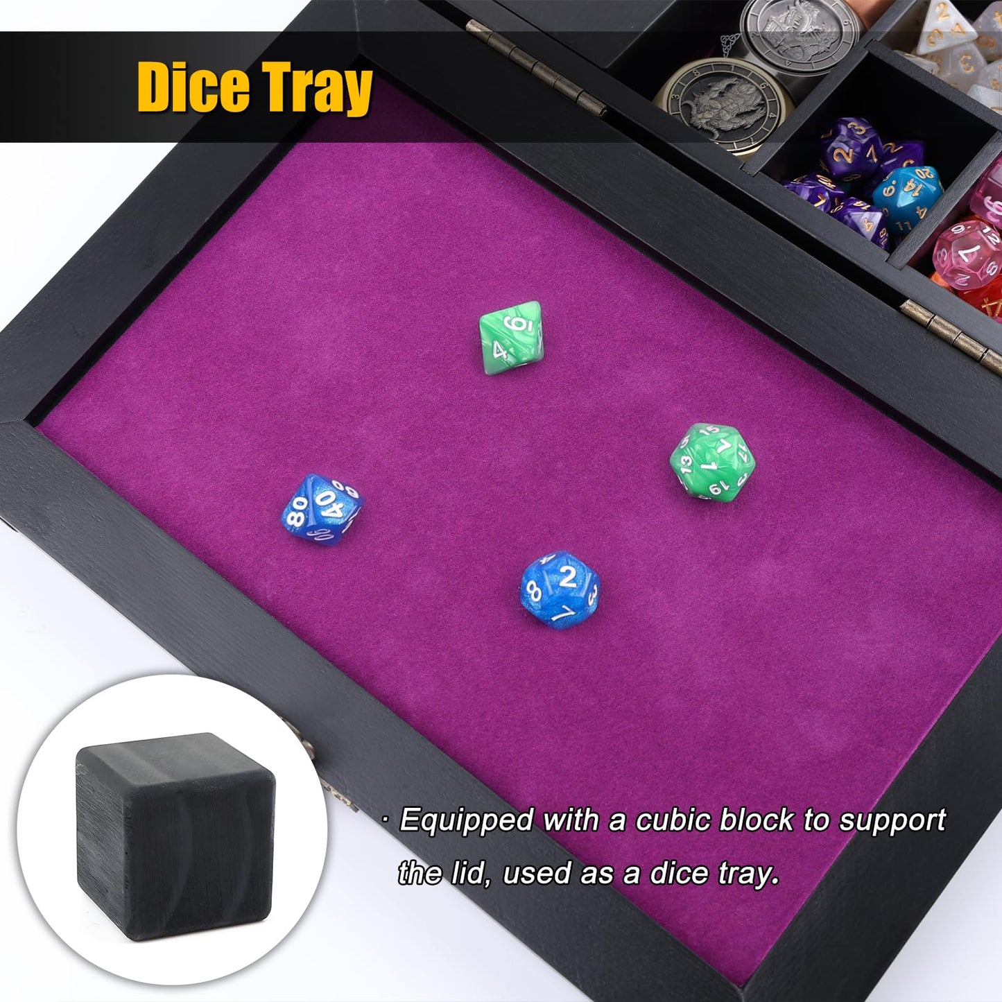 Wunhunew DND Dice Tray and Tower Storage Box – Premium Wooden Dice Organizer for RPGs