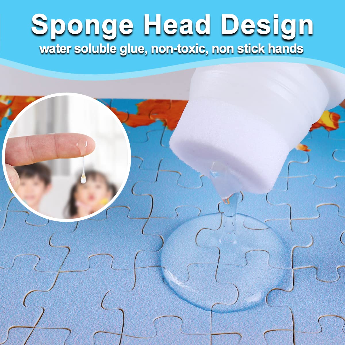Wunhunew Puzzle Glue Clear with Sponge Head – 120ml, Quick Dry, for 1000/1500/3000-Piece Puzzles, Puzzle Saver Frame