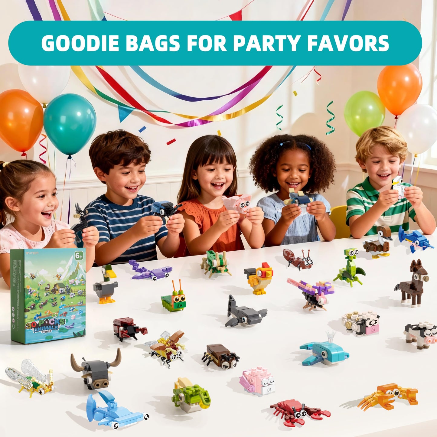 WuNian 30-Pack Animal Building Blocks Party Favors – 919 PCS for Kids