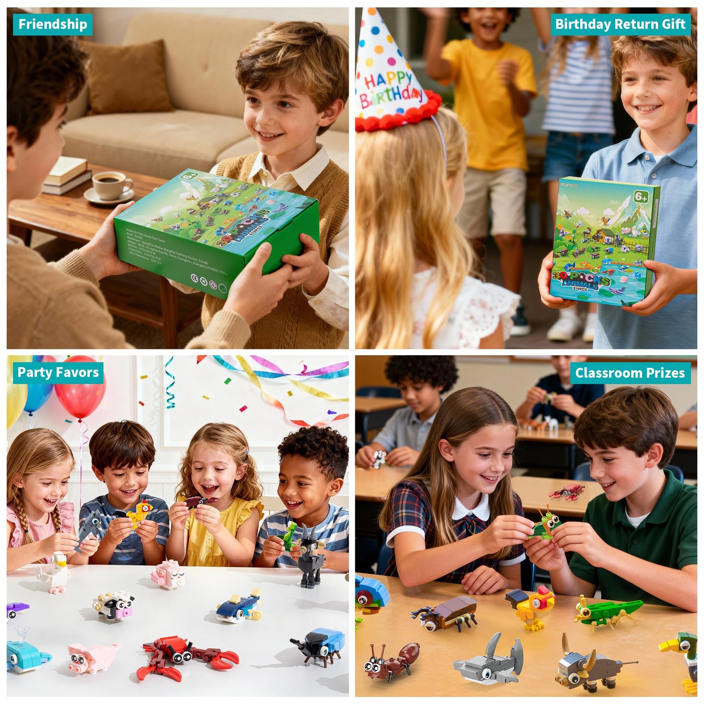 WuNian 30-Pack Animal Building Blocks Party Favors – 919 PCS for Kids
