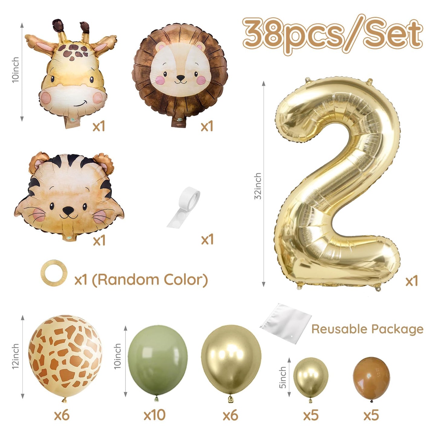 Wuokkig Jungle Safari Birthday Balloons — Animal Balloons Décor for Birthday Party and Special Occasions