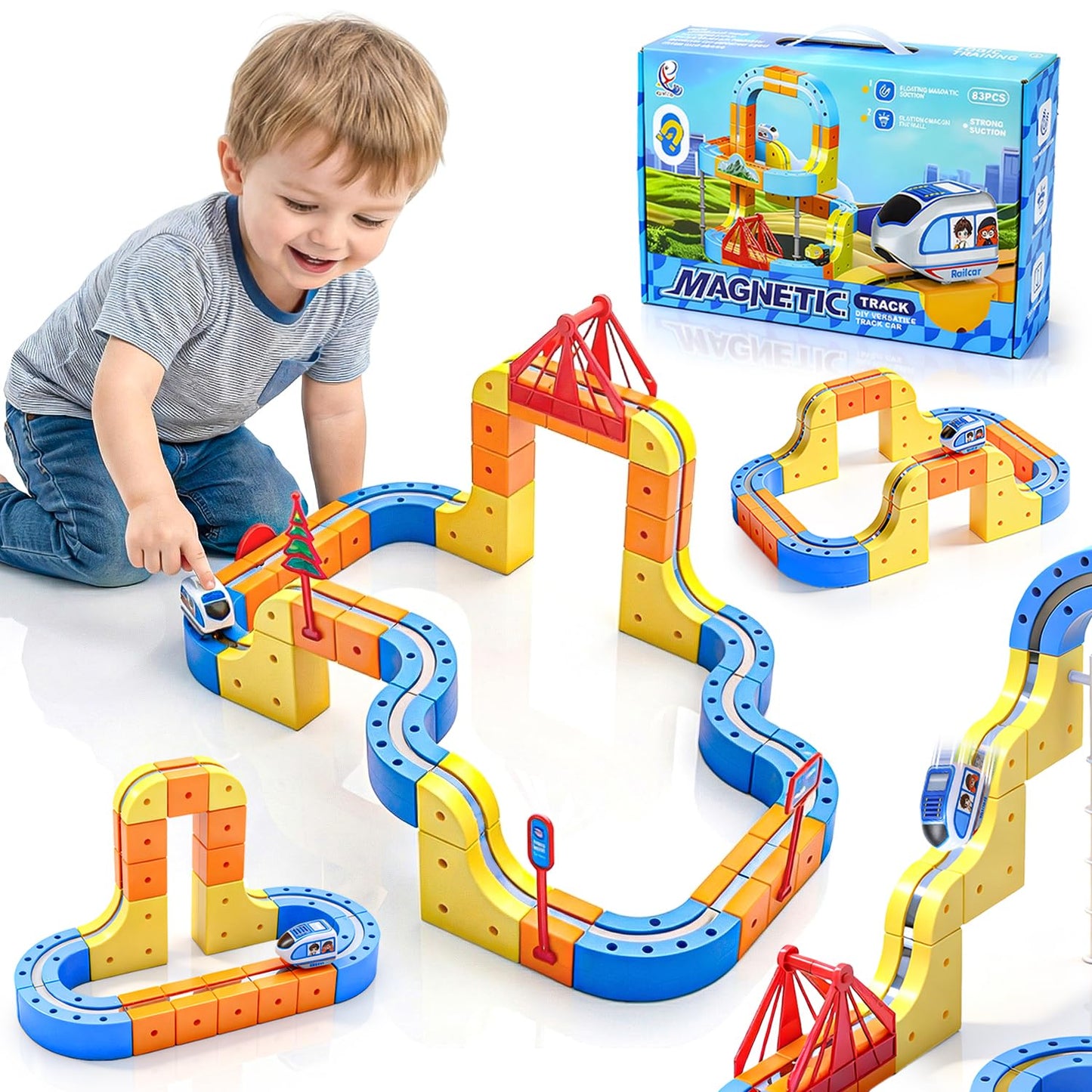 WUPIOS Electric Train Set – 83-Piece Magnetic 3D Track for Kids Aged 3–8 | STEM Learning Toy Gift