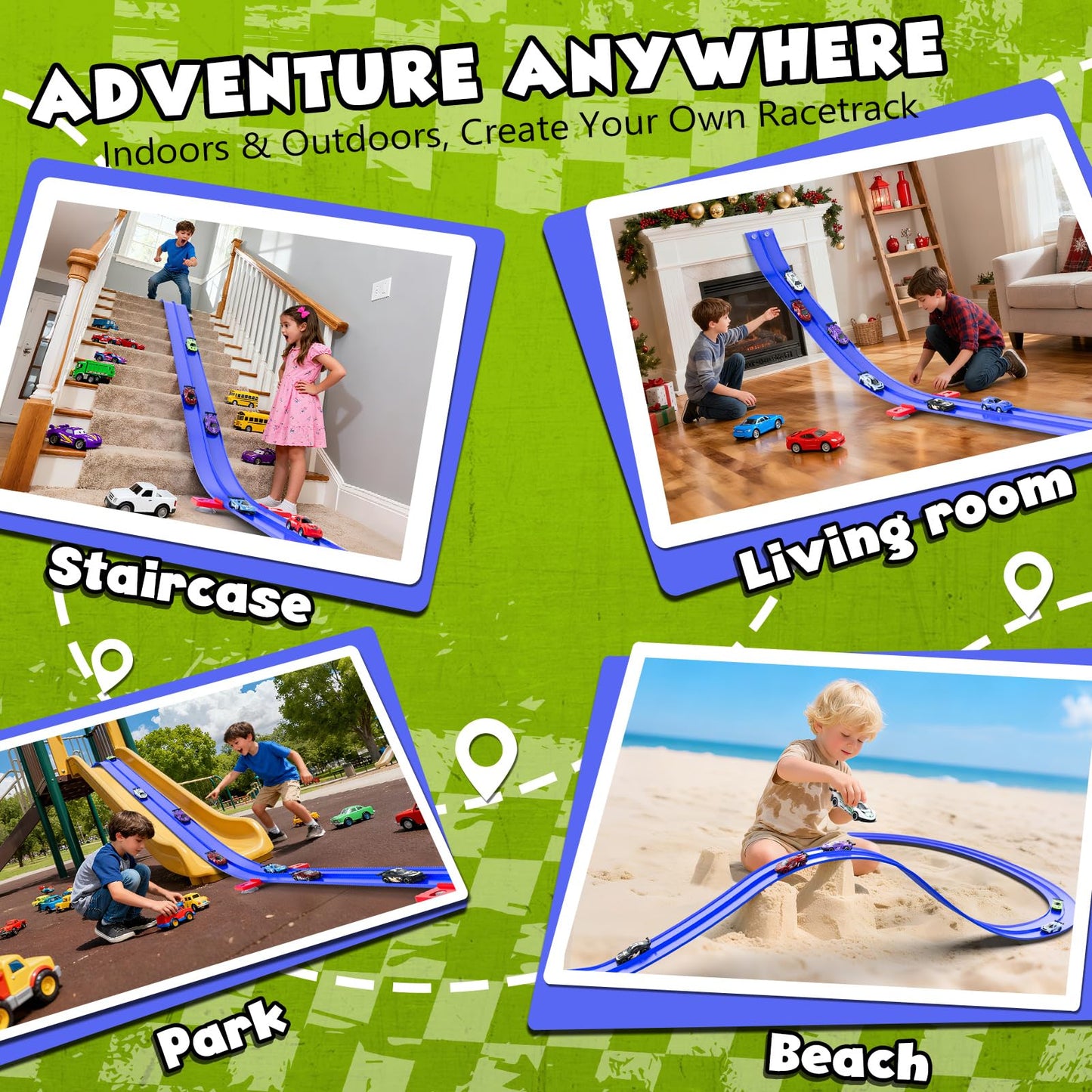 Wupuaait Flexible 15ft Race Track – Roll-Up Portable 4-Car Set for 1:64 Cars