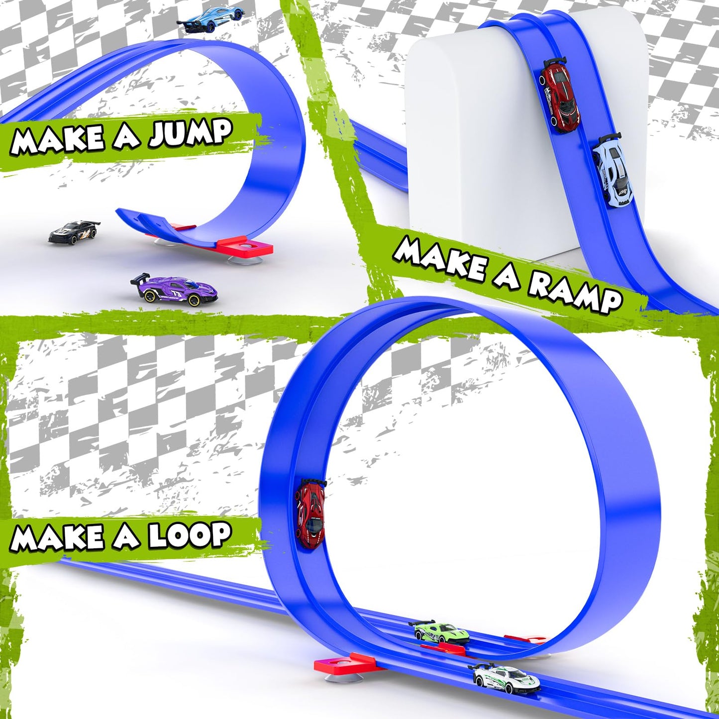 Wupuaait Flexible 15ft Race Track – Roll-Up Portable 4-Car Set for 1:64 Cars