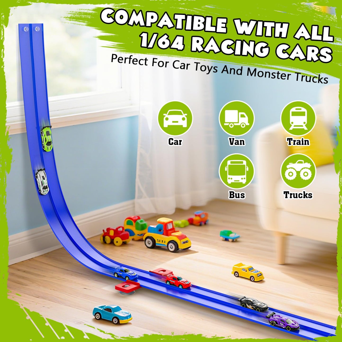 Wupuaait Flexible 15ft Race Track – Roll-Up Portable 4-Car Set for 1:64 Cars