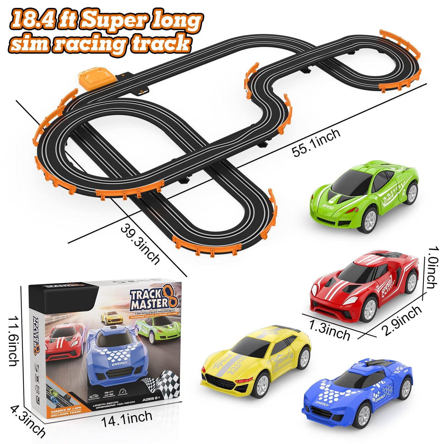 Wupuaait Slot Car Race Track Set – 4 High-Speed Cars, Dual Lap Counter, Overpass Track for Boys & Kids 6–12
