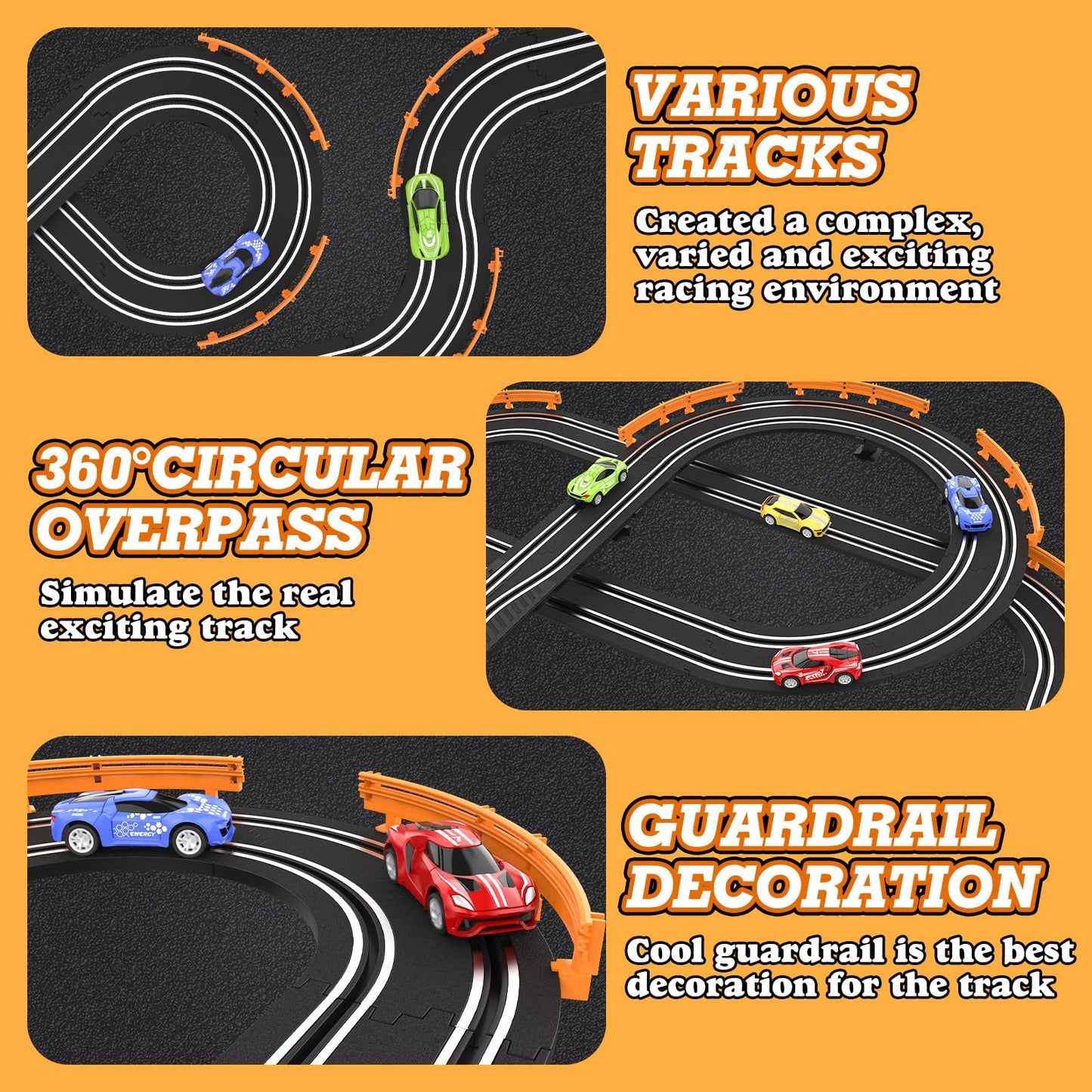 Wupuaait Slot Car Race Track Set – 4 High-Speed Cars, Dual Lap Counter, Overpass Track for Boys & Kids 6–12