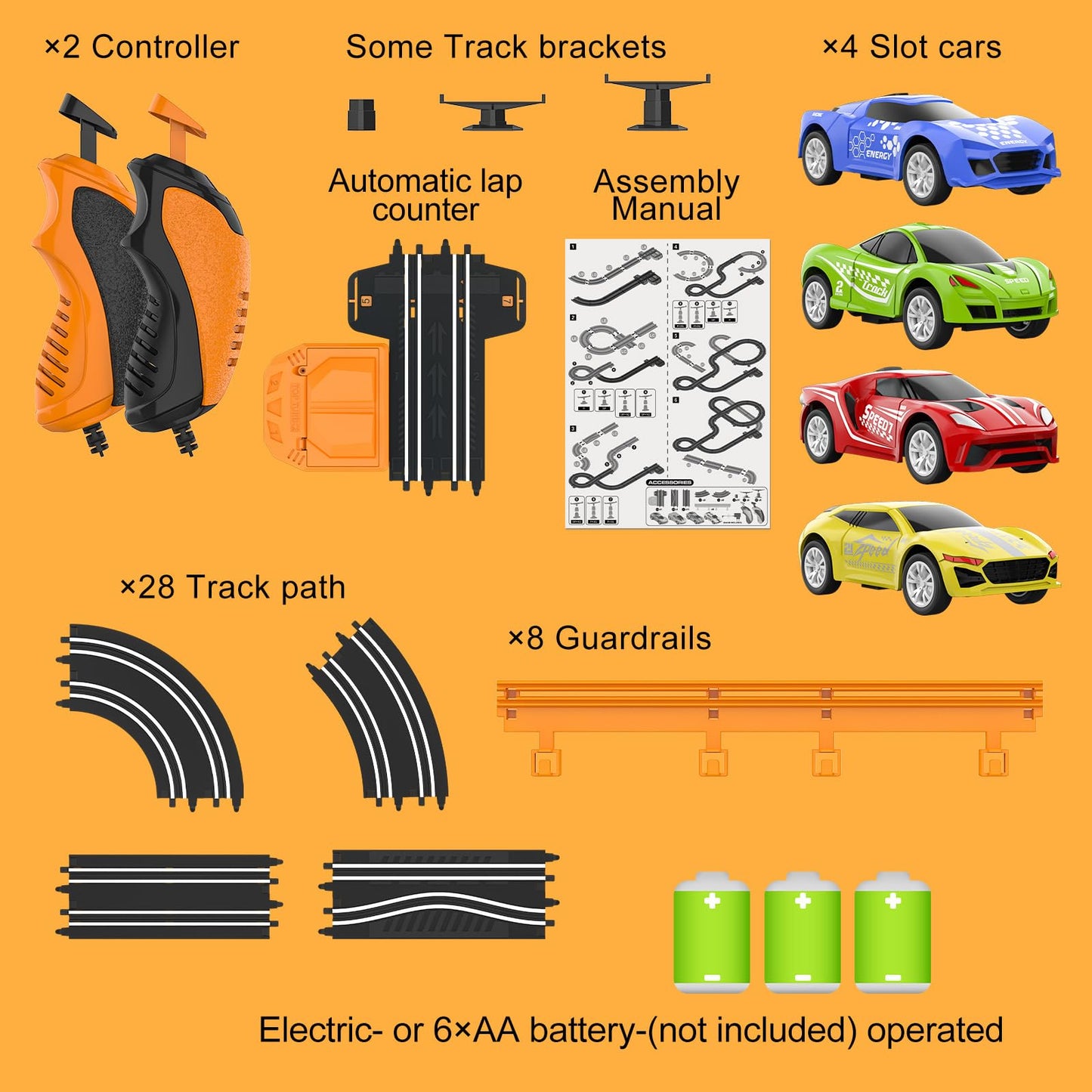 Wupuaait Slot Car Race Track Set – 4 High-Speed Cars, Dual Lap Counter, Overpass Track for Boys & Kids 6–12