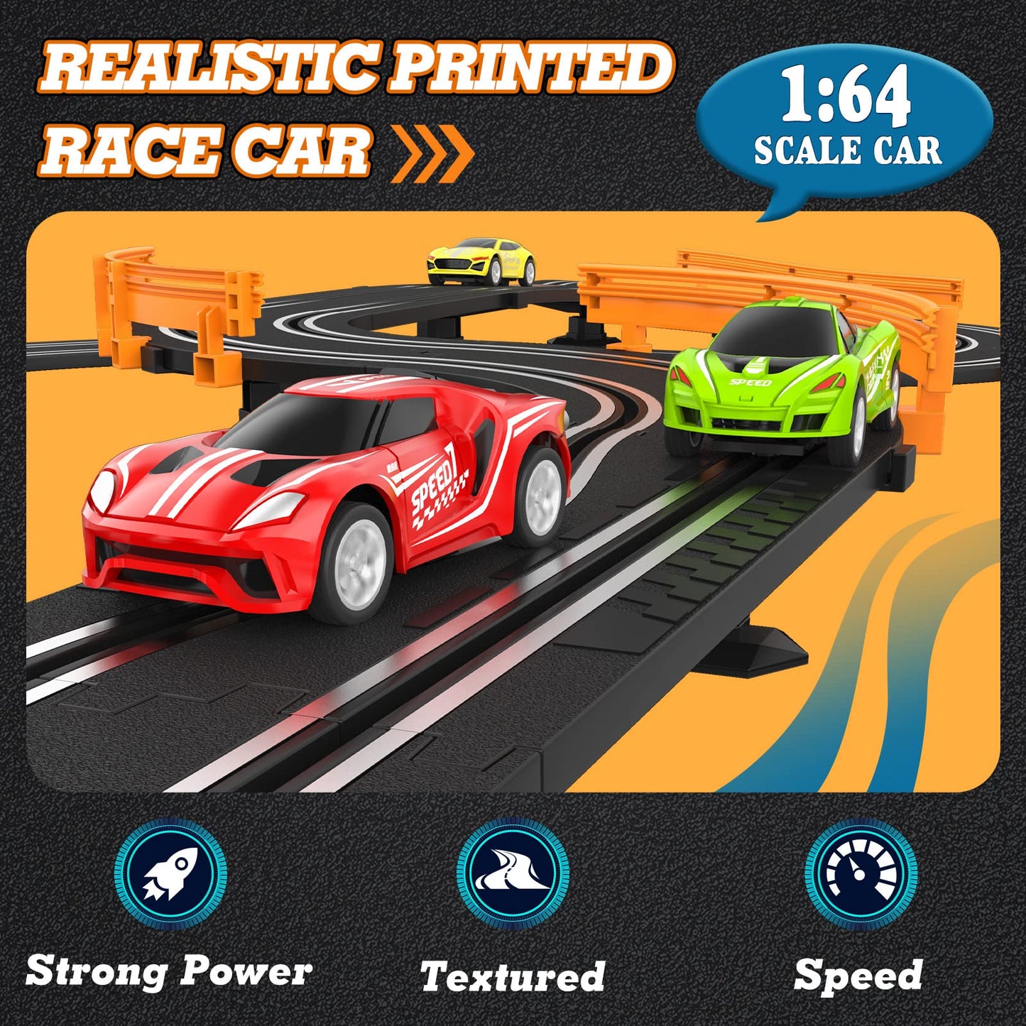 Wupuaait Slot Car Race Track Set – 4 High-Speed Cars, Dual Lap Counter, Overpass Track for Boys & Kids 6–12