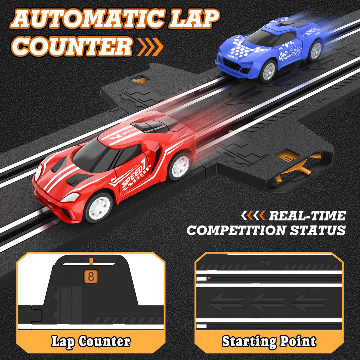 Wupuaait Slot Car Race Track Set – 4 High-Speed Cars, Dual Lap Counter, Overpass Track for Boys & Kids 6–12