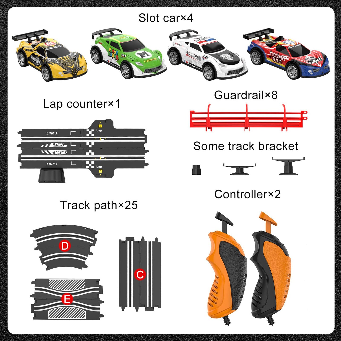 Wupuaait 3-in-1 Slot Car Race Track Set with 4 Cars, Overpass and Dual Controllers