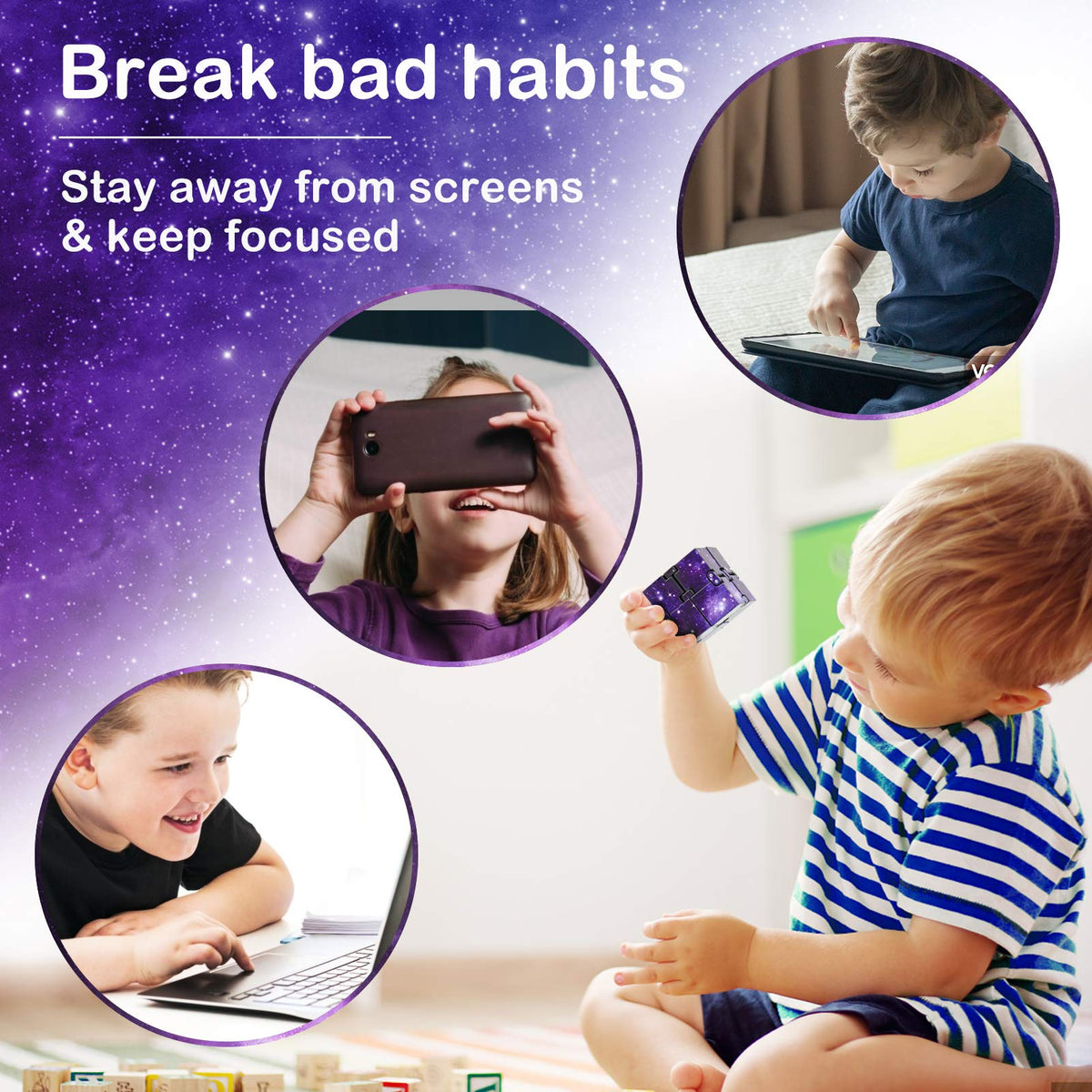 WUQID Infinitycube Fidget Toy – Portable Stress Relief for All Ages (Blue & Purple Galaxy)