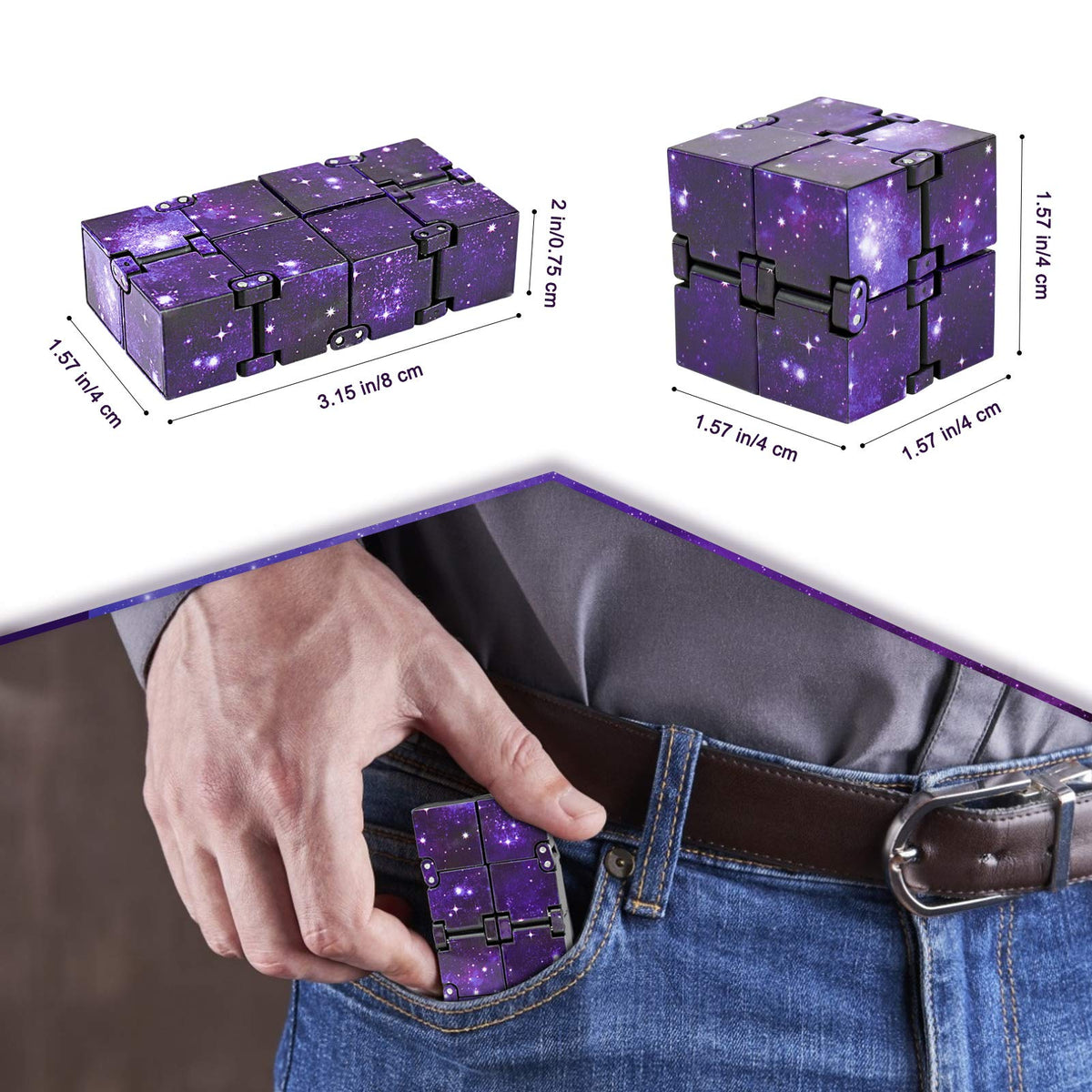 WUQID Infinitycube Fidget Toy – Portable Stress Relief for All Ages (Blue & Purple Galaxy)