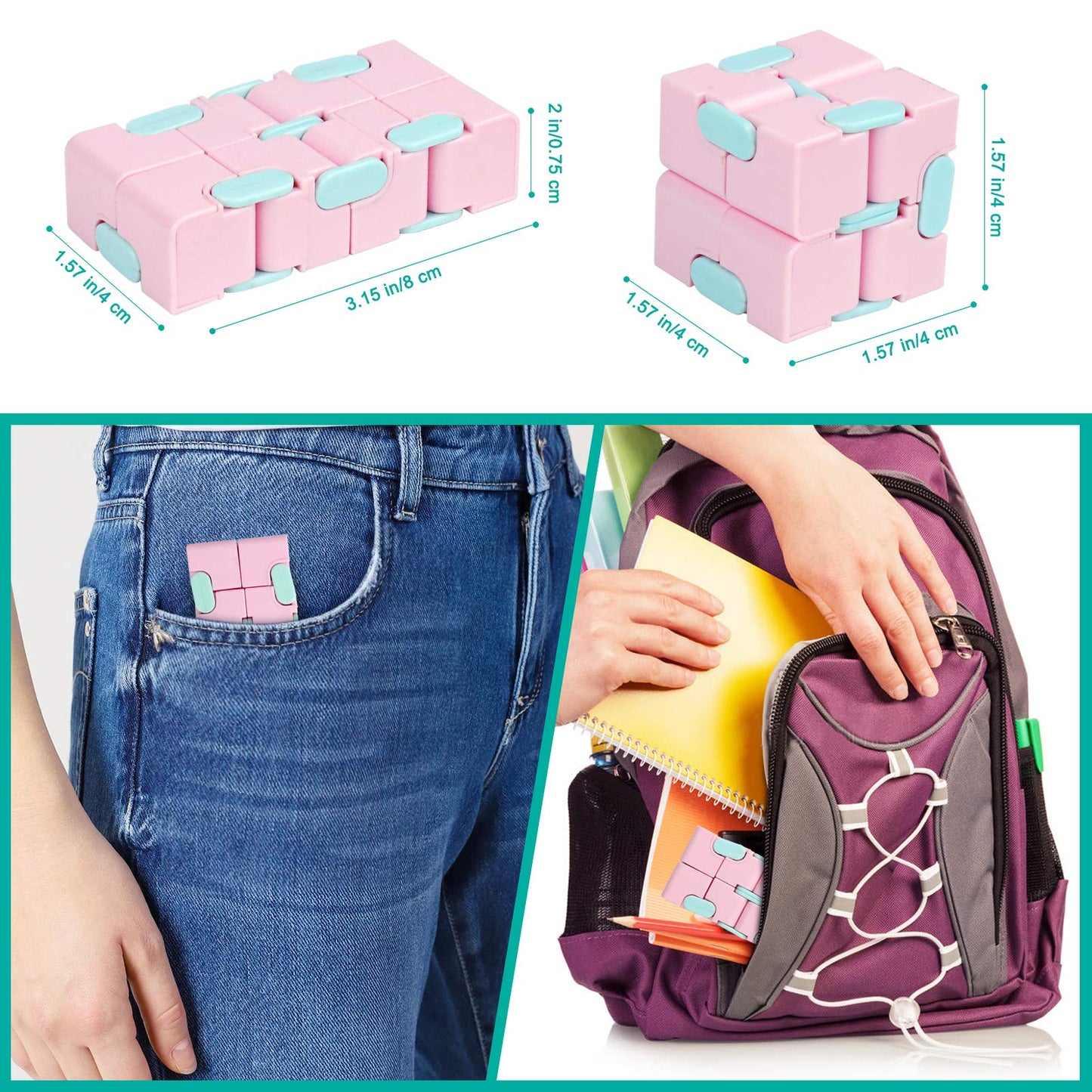 WUQID Infinitycube Fidget Toy – Stress Relief, Pocket-Sized Macaron Pink