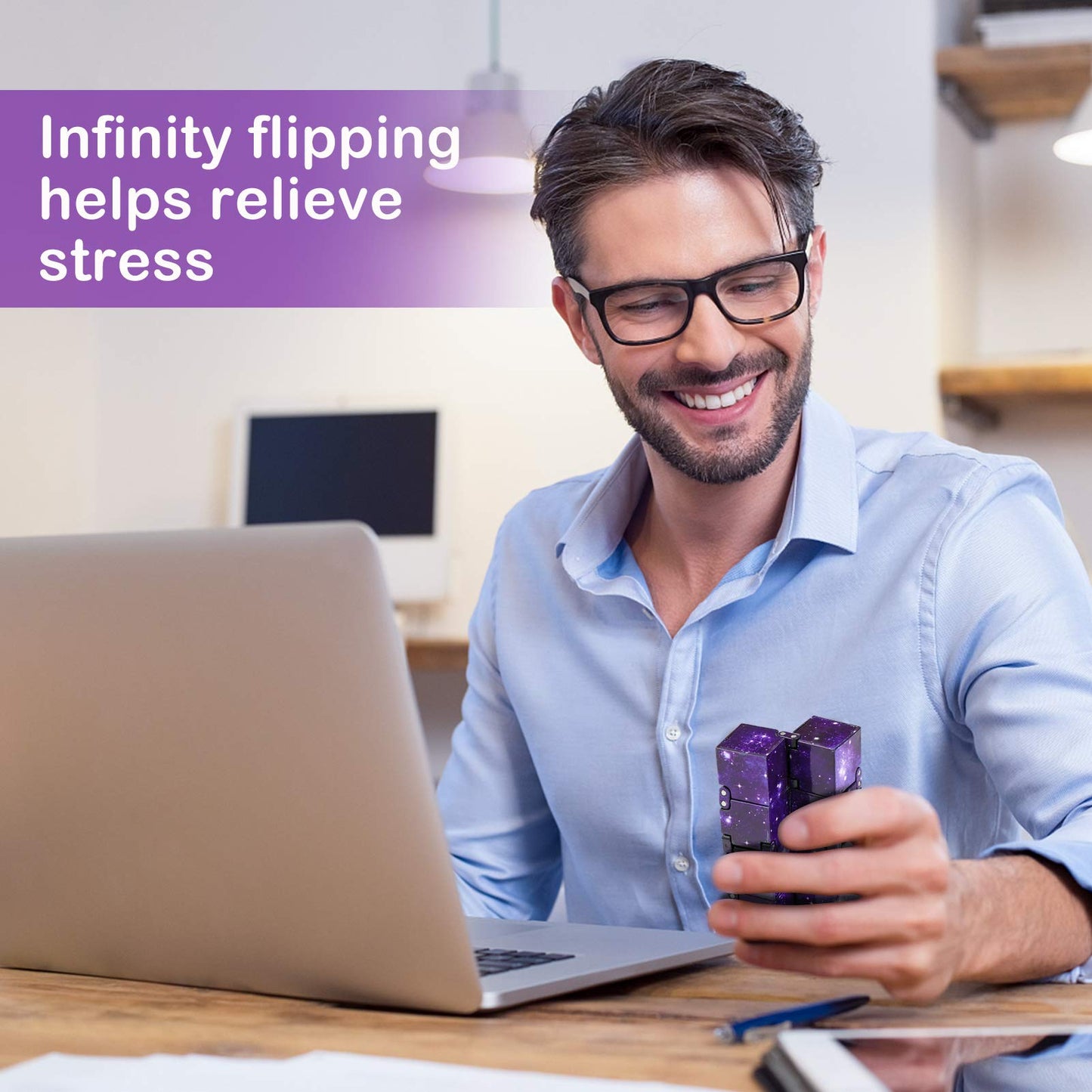WUQID Infinitycube Fidget Toy – Portable Stress Relief for All Ages (Blue & Purple Galaxy)