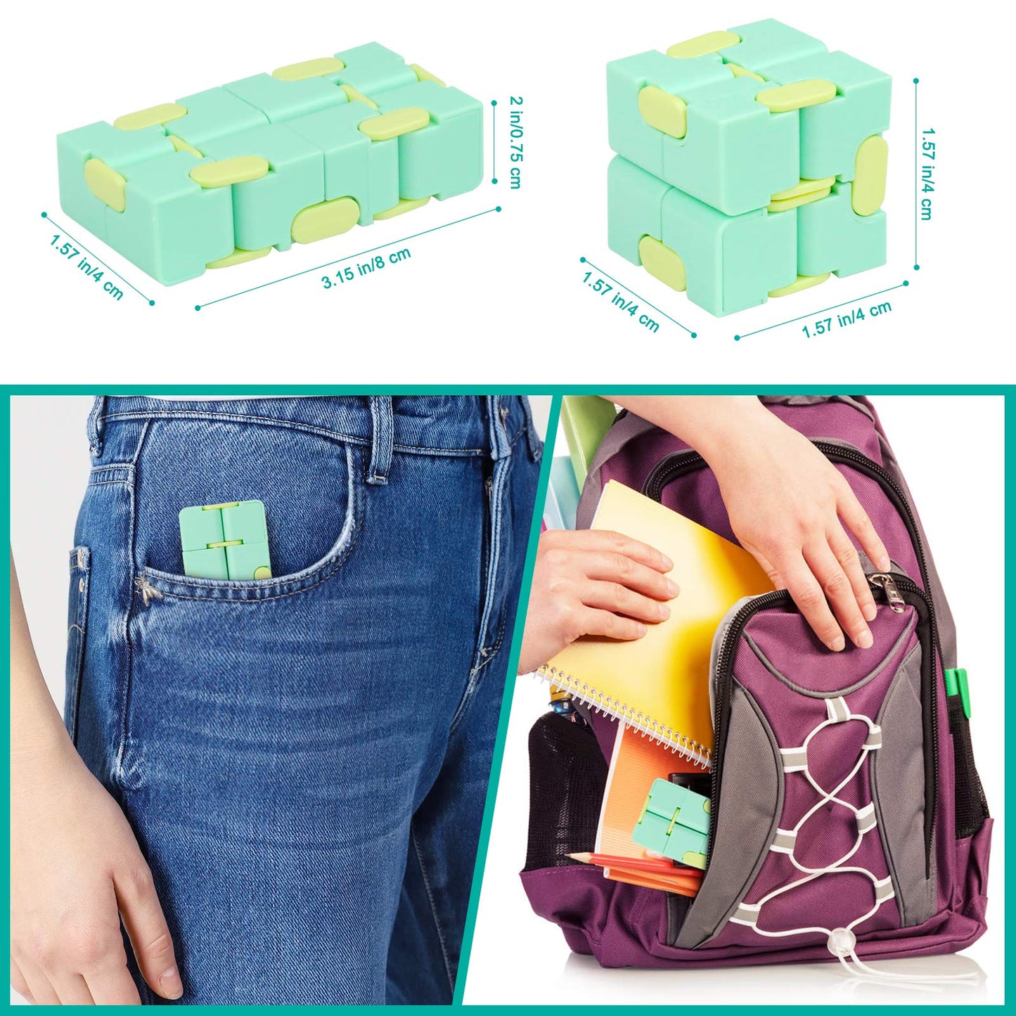 WUQID Infinitycube Fidget Toy – Pocket-Sized Stress Relief for Kids and Adults (Macaron Green)
