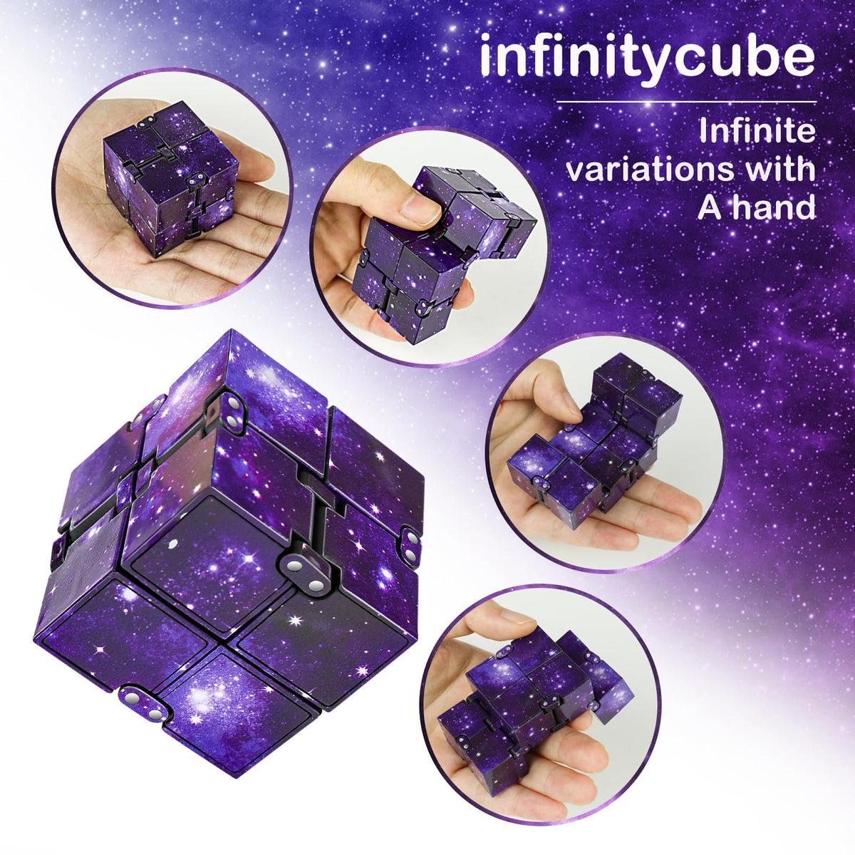 WUQID Infinitycube Fidget Toy – Portable Stress Relief for All Ages (Blue & Purple Galaxy)