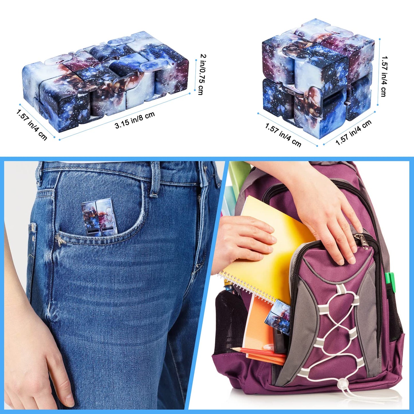 WUQID Infinitycube Fidget Toy – Pocket-Sized Stress Reliever (Galaxy Blue & Macaron Blue)