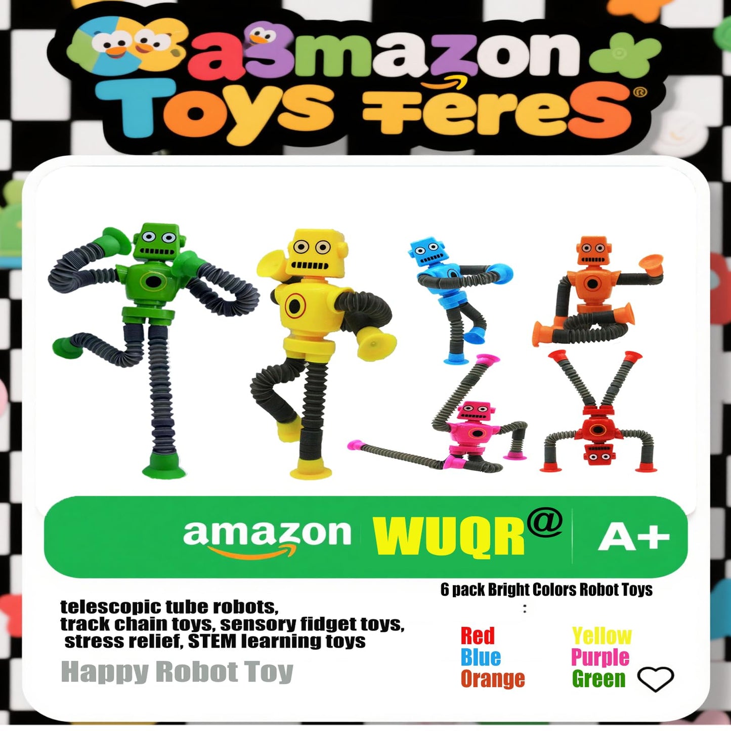 WUQR 36PCS Robot Suction Cup Toys - Pop Tubes for Sensory Play (Ages 3+)