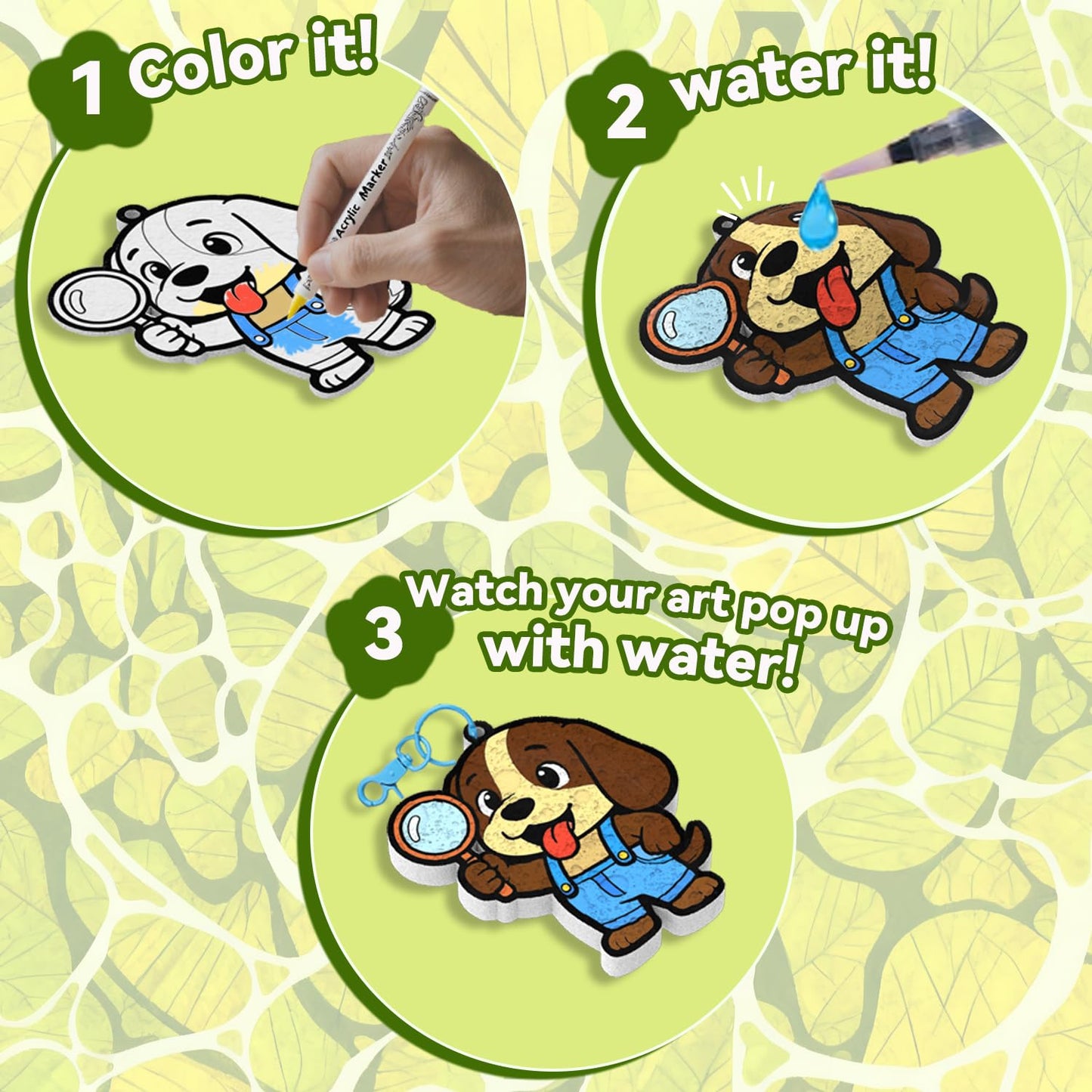 WurLoo Aqua Puffs 3D Art Kit Animals – Mess-Free Foam Craft for Kids Ages 4-10