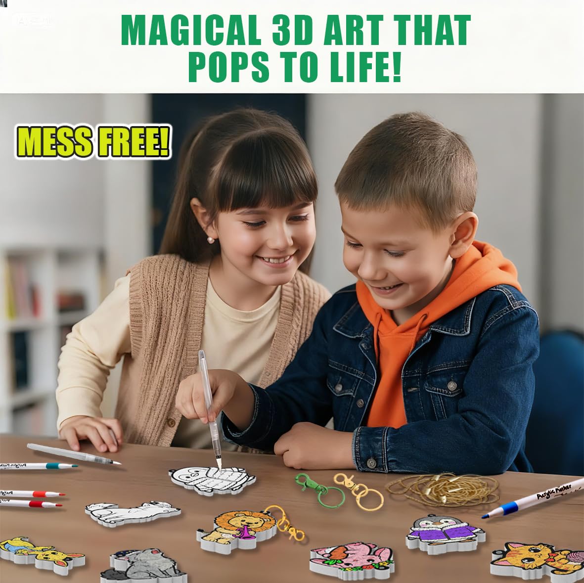 WurLoo Aqua Puffs 3D Art Kit Animals – Mess-Free Foam Craft for Kids Ages 4-10
