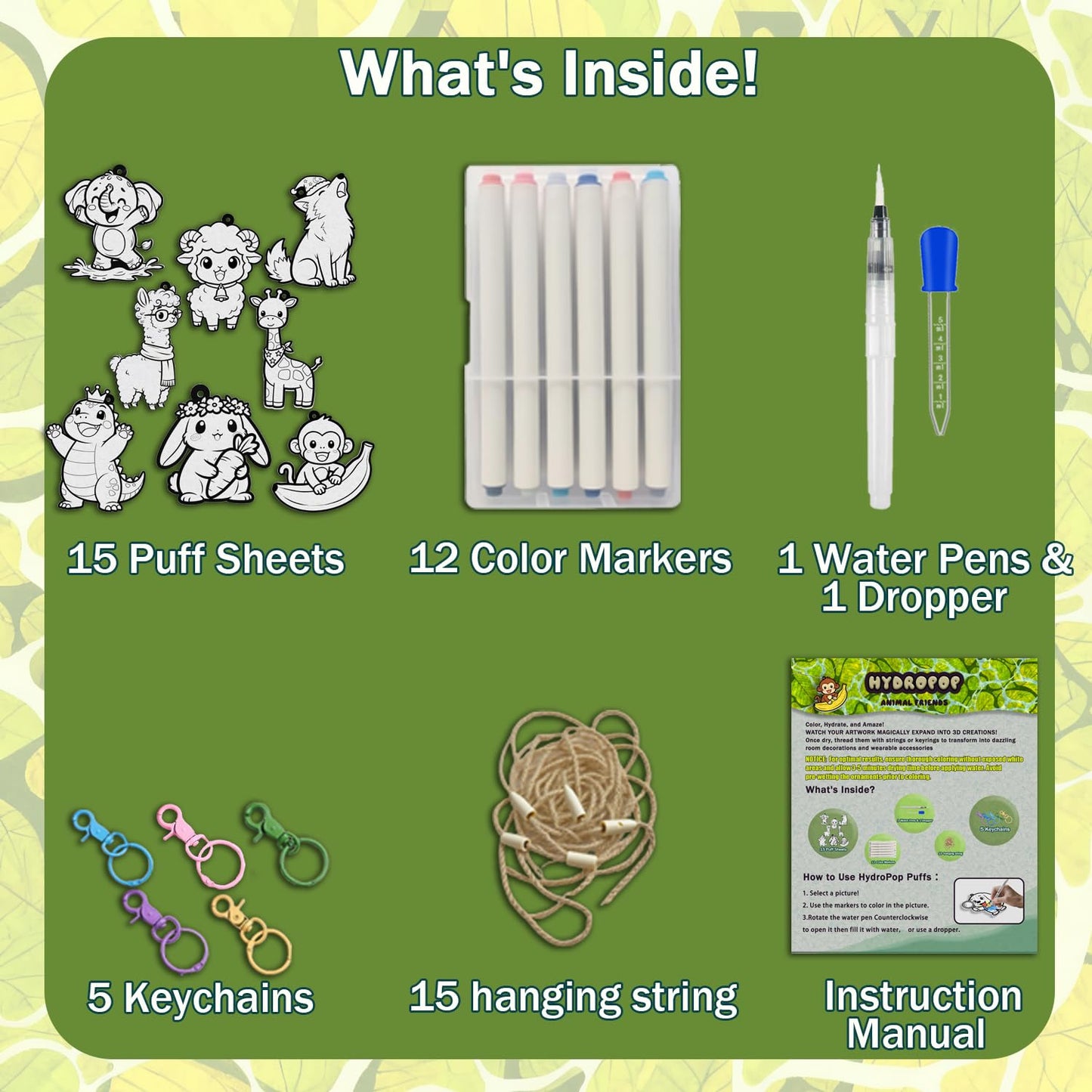 WurLoo Aqua Puffs 3D Art Kit Animals – Mess-Free Foam Craft for Kids Ages 4-10