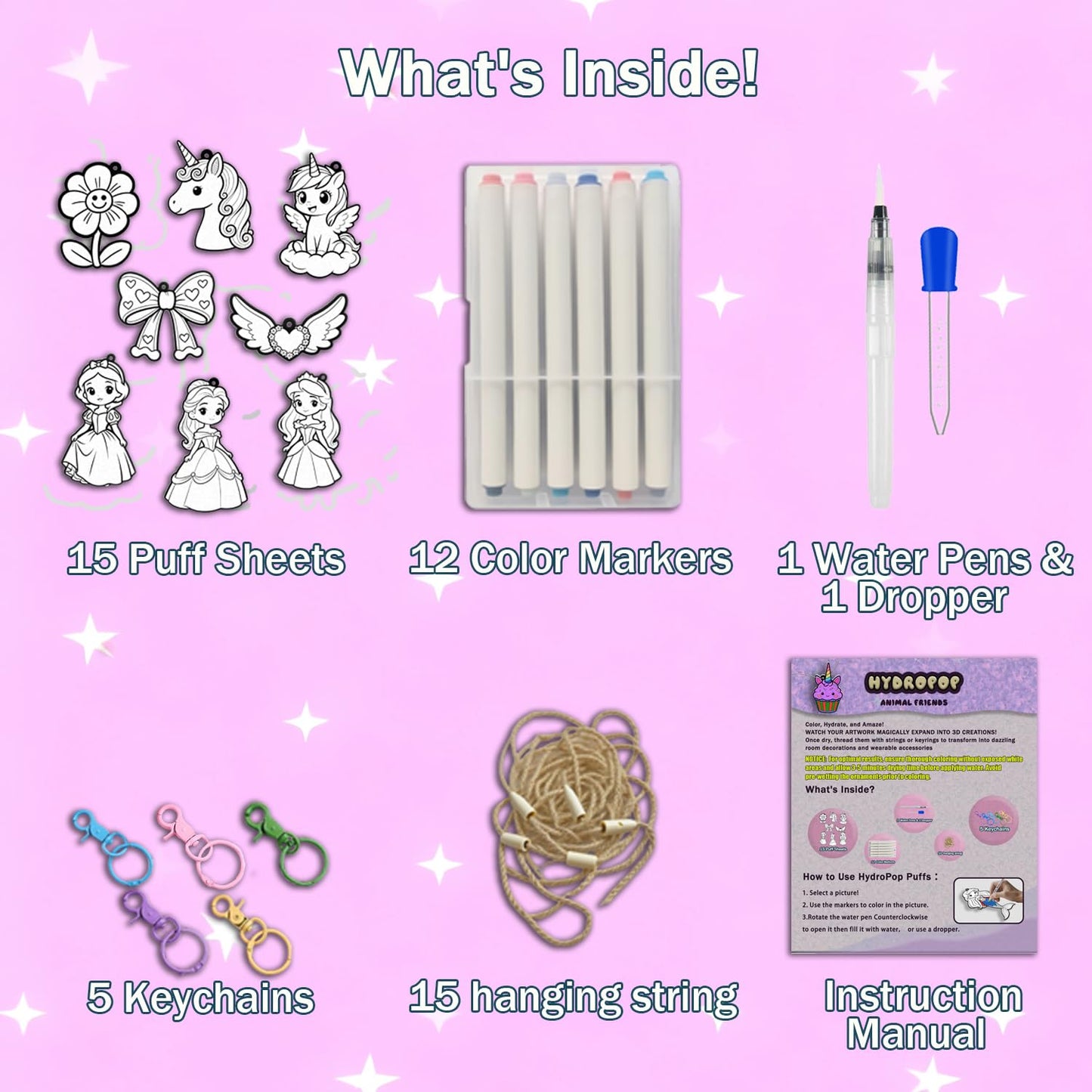 WurLoo Aqua Puffs 3D Art Kit for Kids – Mess-Free Color & Inflate Craft, Ages 4-10
