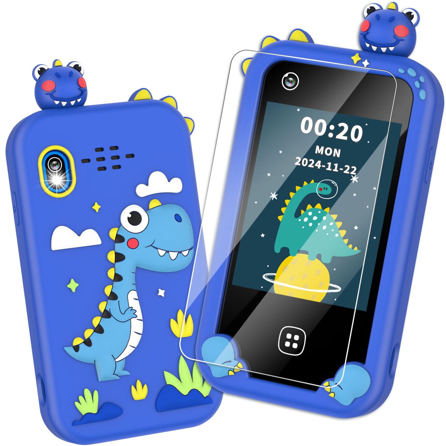Wuszhor Kids Smart Phone for Boys Aged 3-8 – Dual Camera, 17 Games, 30 Audiobooks, 8GB Card, No WiFi (Blue)