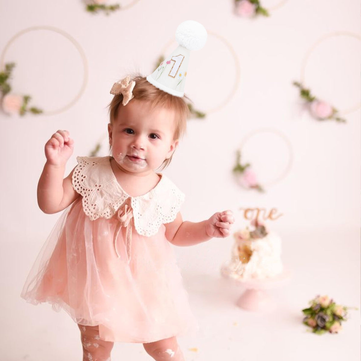 WUTKYAX Wild Flower 1st Birthday Hat – Floral Crown & First Birthday Decor
