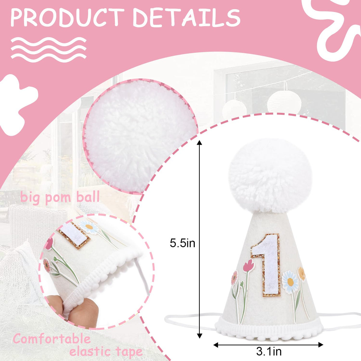 WUTKYAX Wild Flower 1st Birthday Hat – Floral Crown & First Birthday Decor