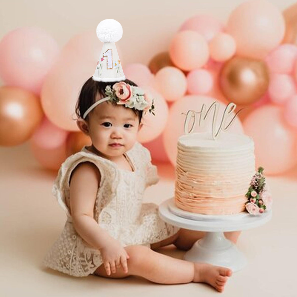 WUTKYAX Wild Flower 1st Birthday Hat – Floral Crown & First Birthday Decor
