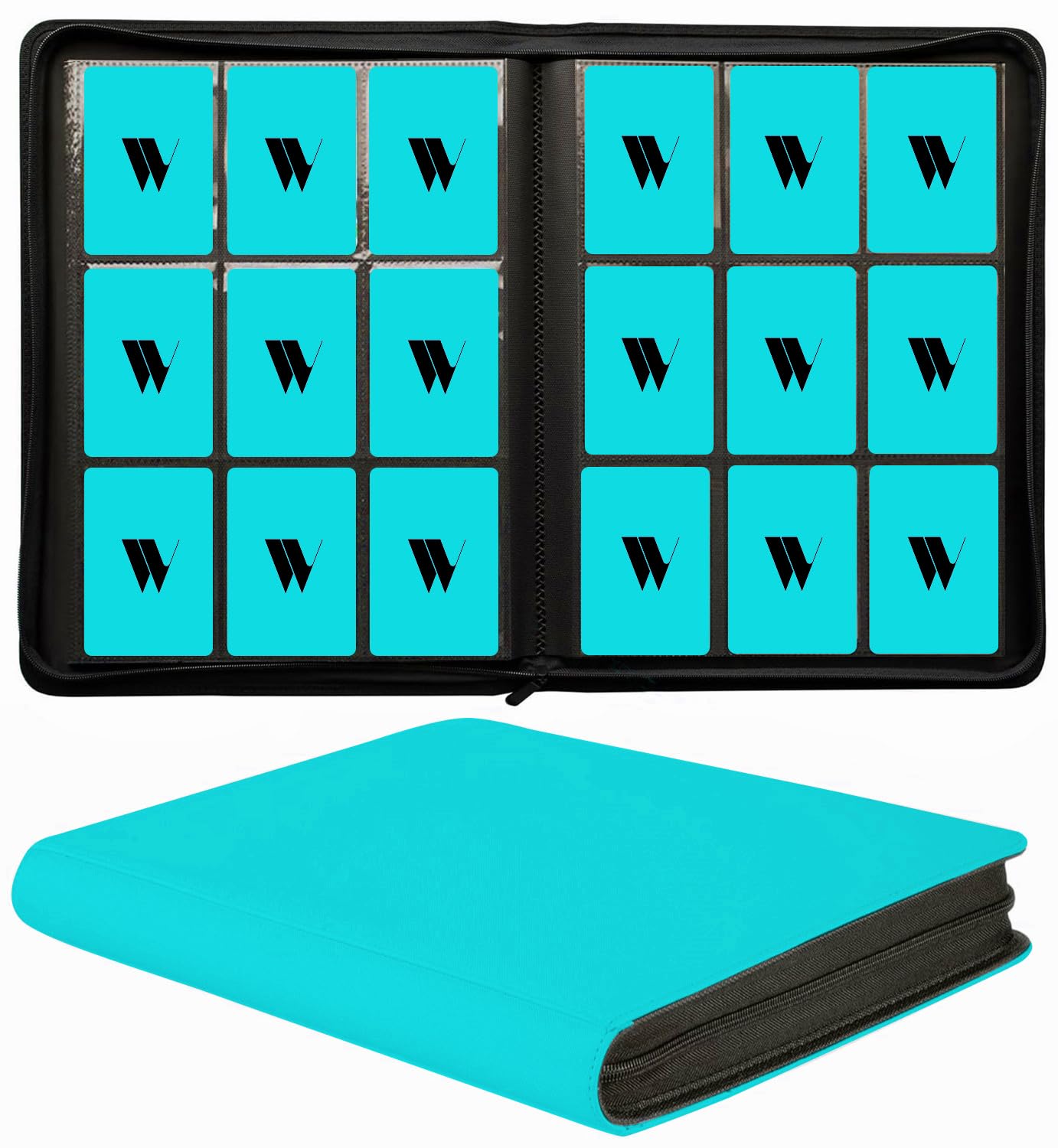 WUTONMU Premium 9-Pocket Zippered Trading Card Binder — 540 Pockets, Teal