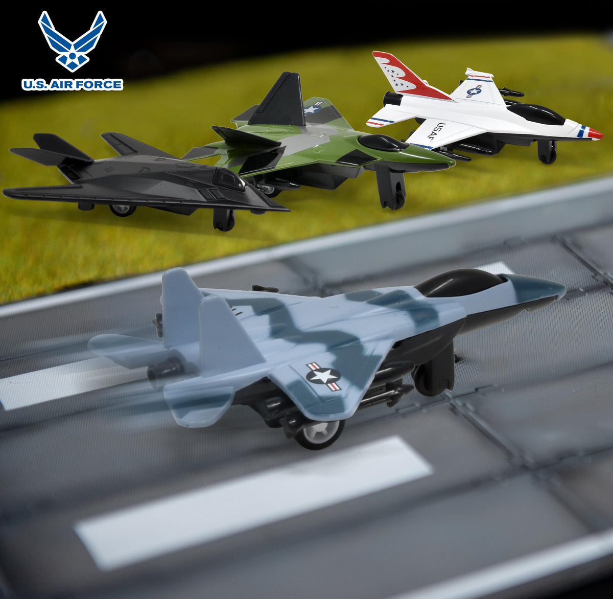 Wuzeautk US Air Force Die-Cast Jet 4-Pack – Pull-Back Planes & Notebook