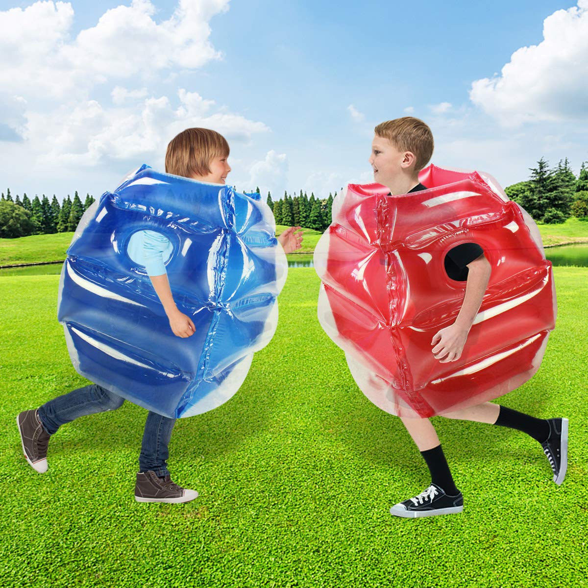 Wuzeautk 2 PC Inflatable Sumo Balls – Wearable Bumper Ball for Kids, 24-inch (Blue & Red)