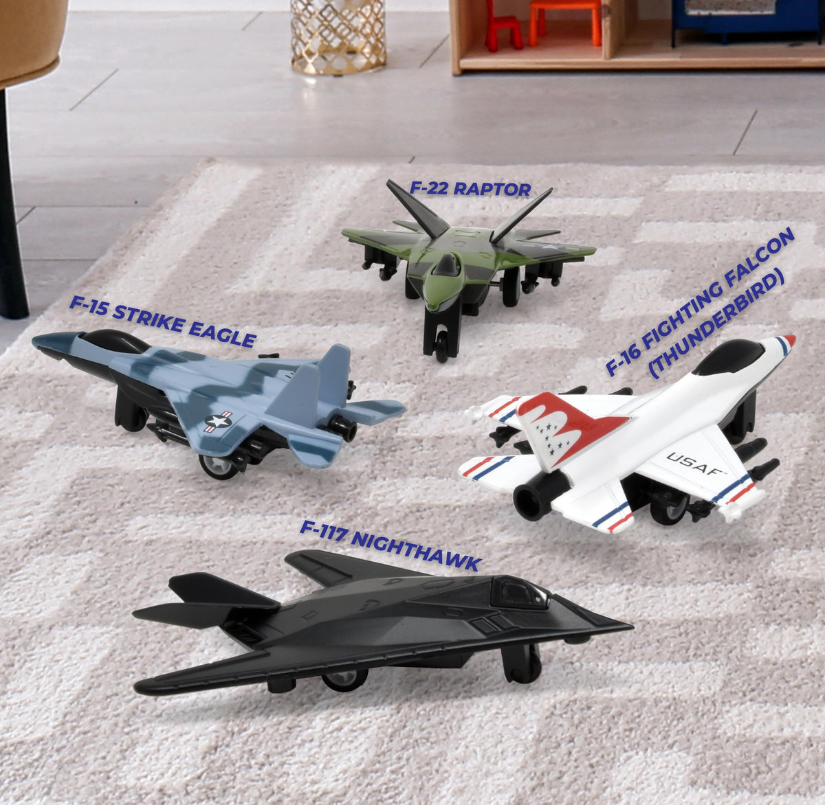 Wuzeautk US Air Force Die-Cast Jet 4-Pack – Pull-Back Planes & Notebook