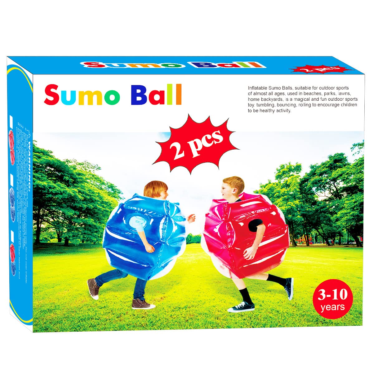 Wuzeautk 2 PC Inflatable Sumo Balls – Wearable Bumper Ball for Kids, 24-inch (Blue & Red)