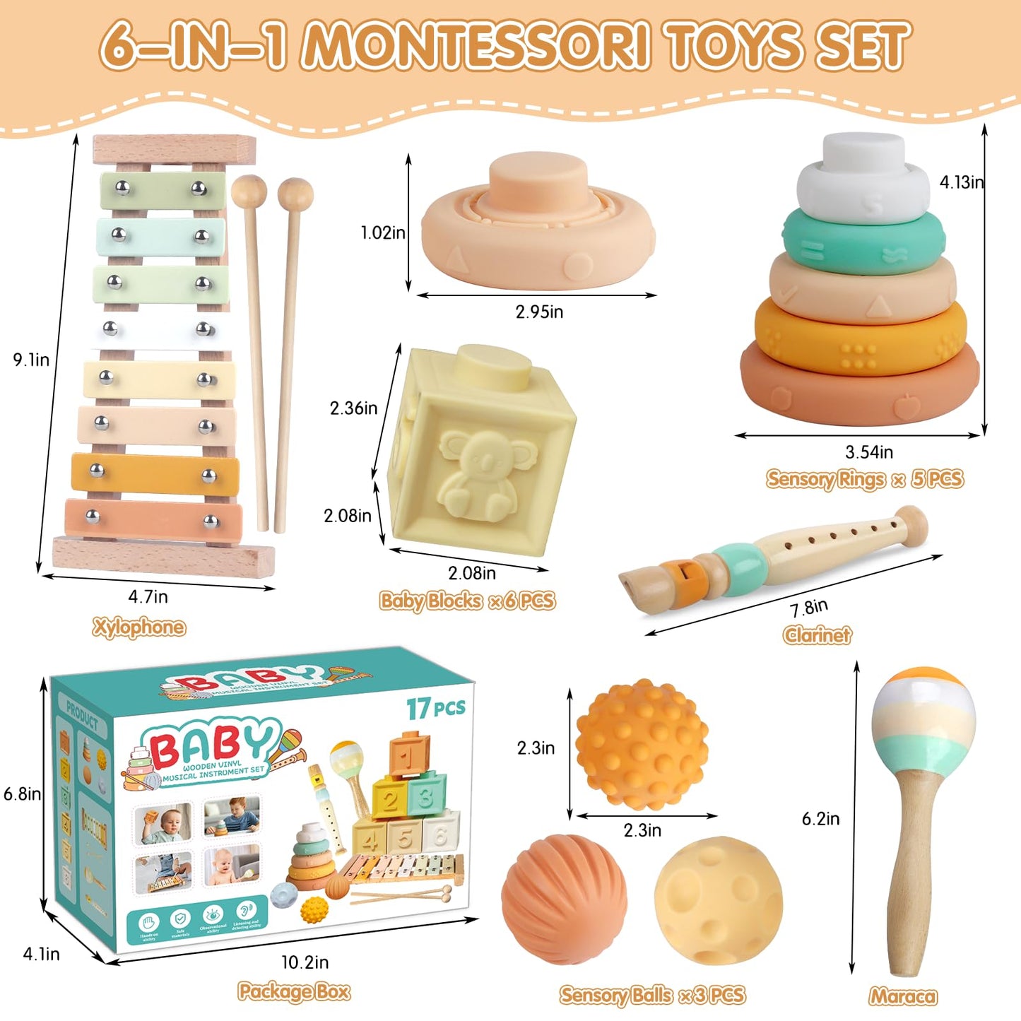 Wuzhineisn 6-in-1 Montessori Musical Baby Toys for 6-12 Months