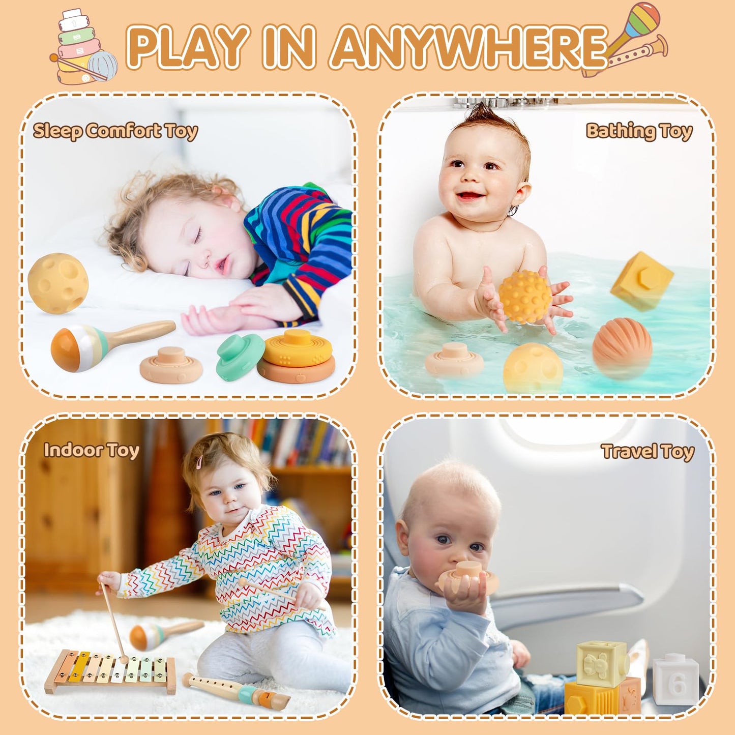 Wuzhineisn 6-in-1 Montessori Musical Baby Toys for 6-12 Months
