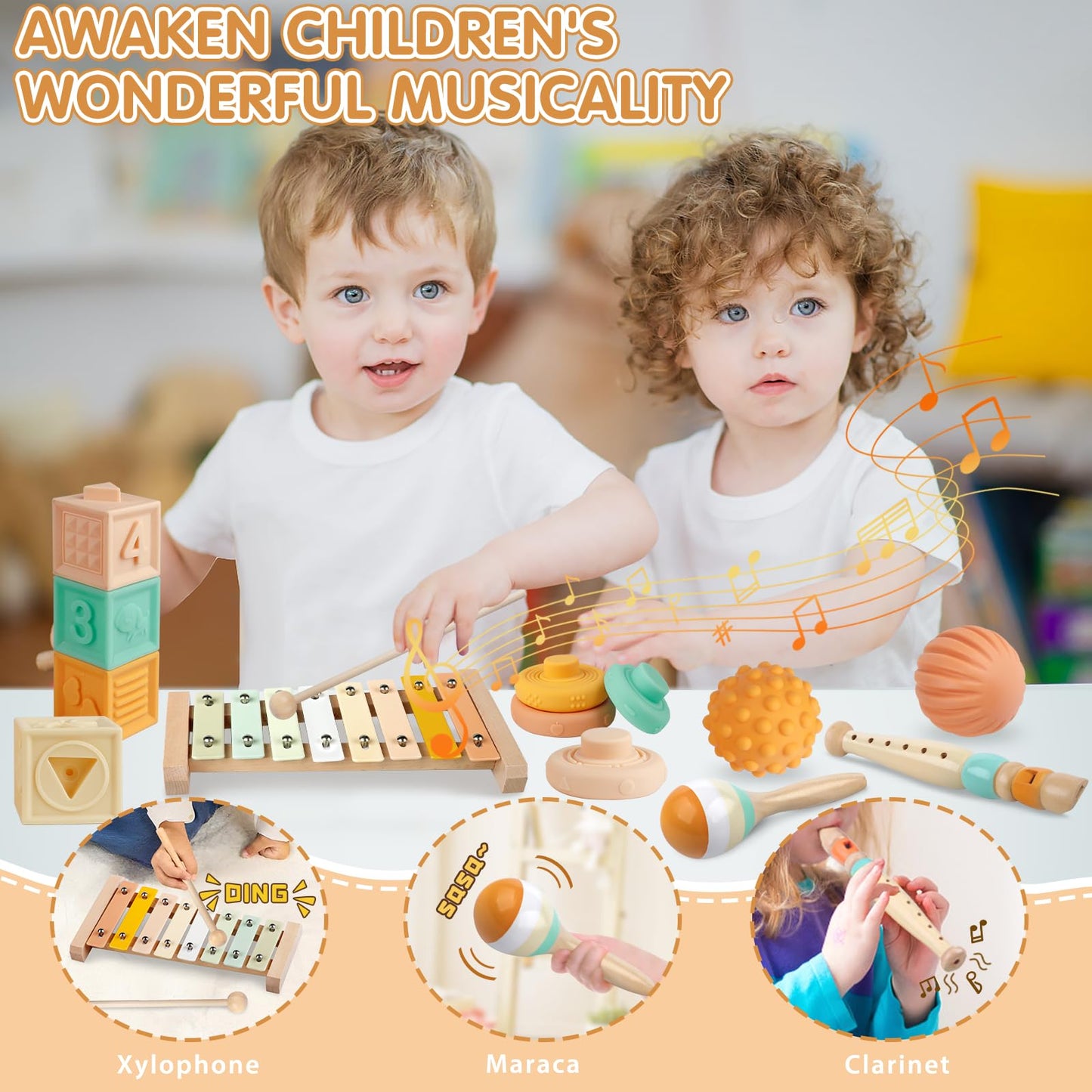 Wuzhineisn 6-in-1 Montessori Musical Baby Toys for 6-12 Months