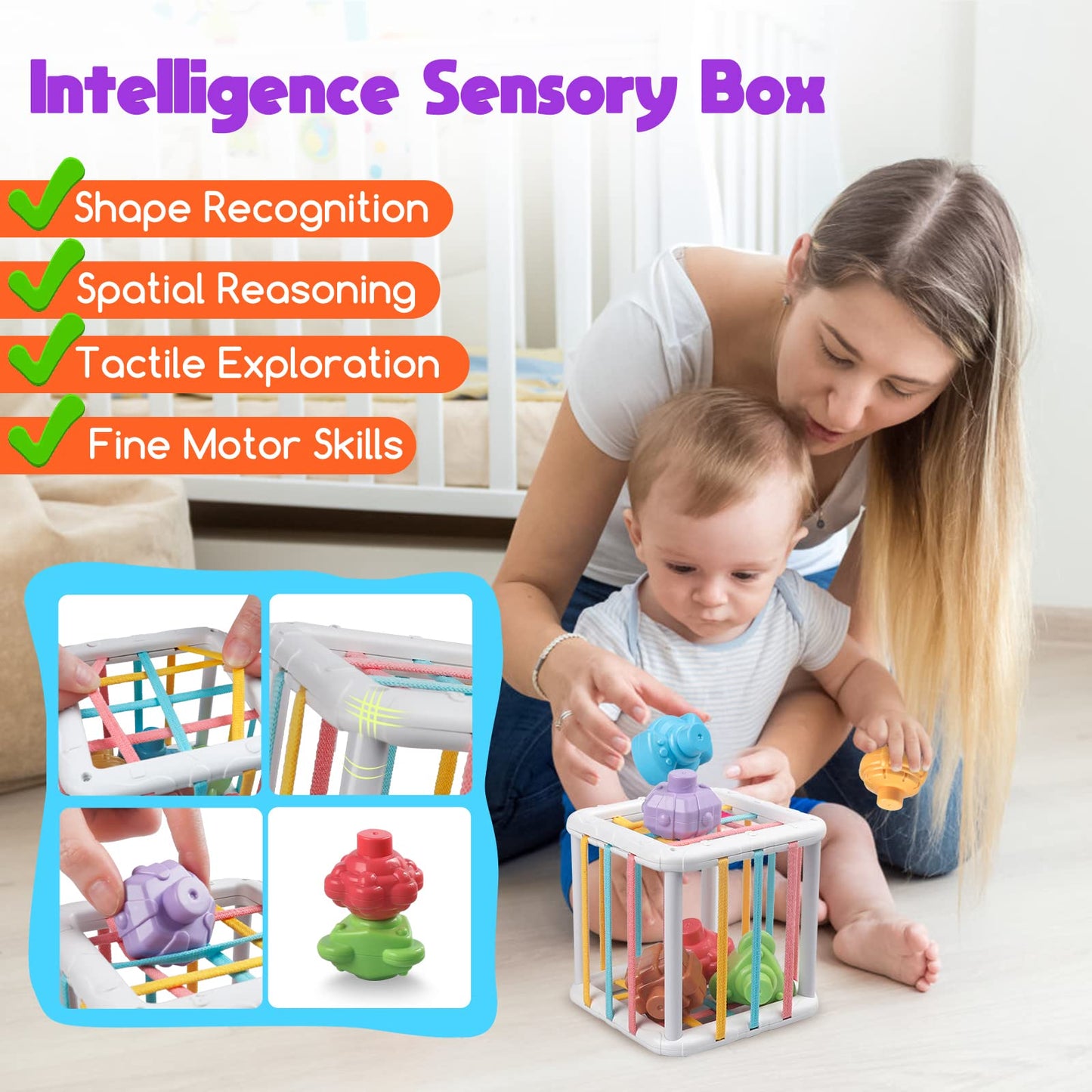 Wuzhineisn Montessori 4-in-1 Baby Toys Set for 6–18 Months – Teether, Blocks, Rings & Bath Cube