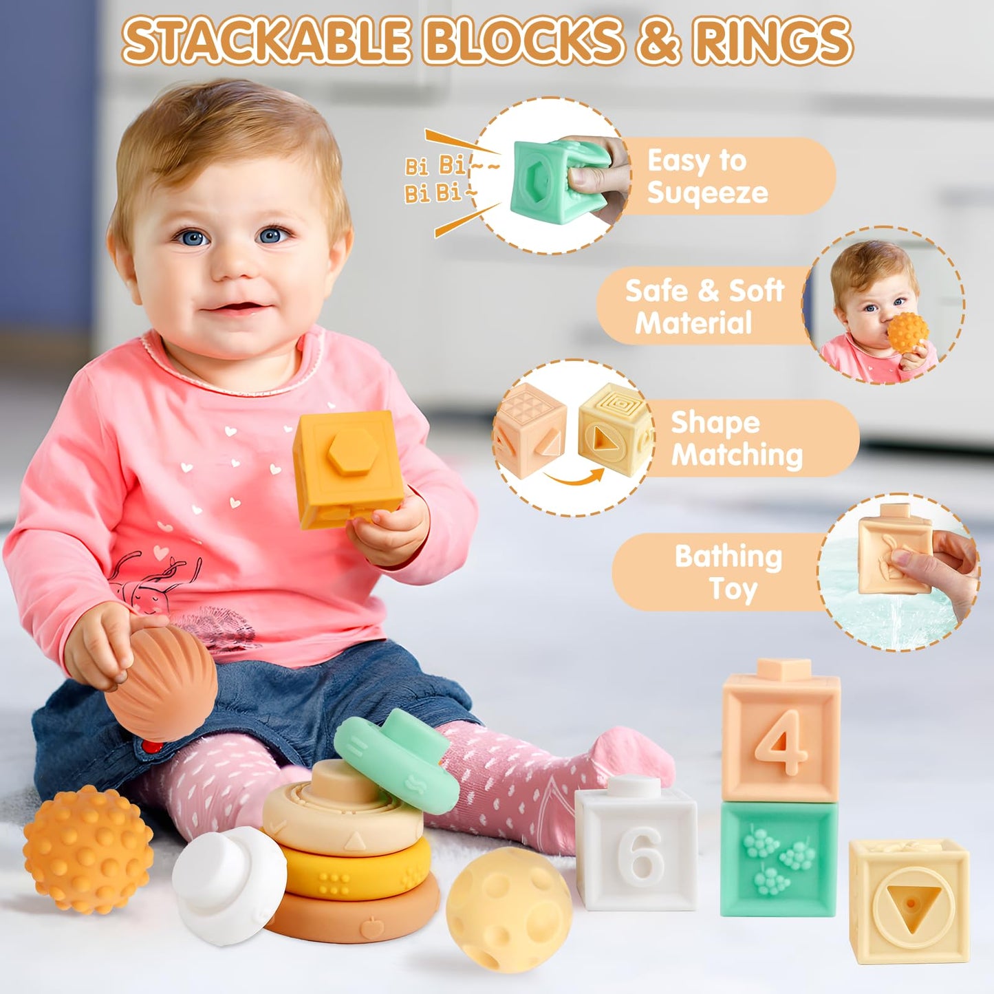 Wuzhineisn 6-in-1 Montessori Musical Baby Toys for 6-12 Months