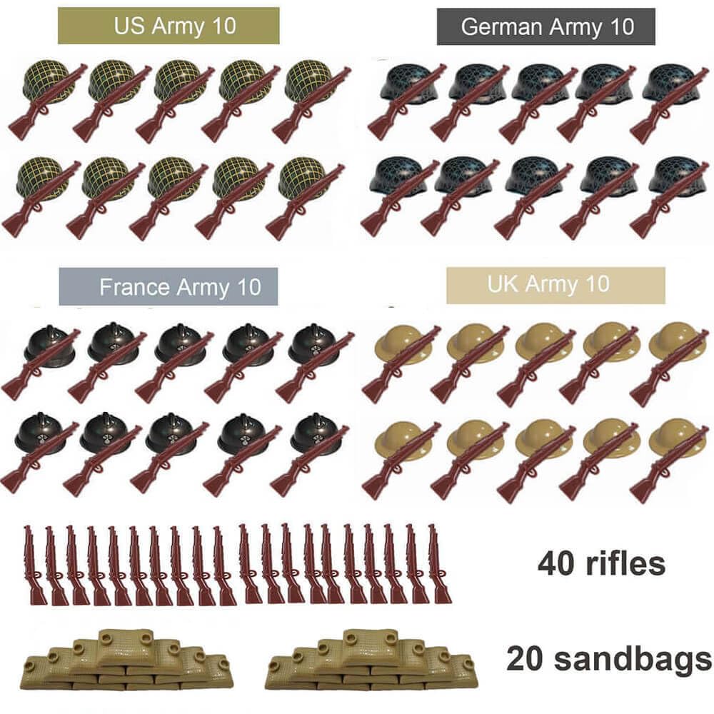 WW2figure 100 PCS WW2 Army Men: US, German, French & UK Soldiers with Weapons