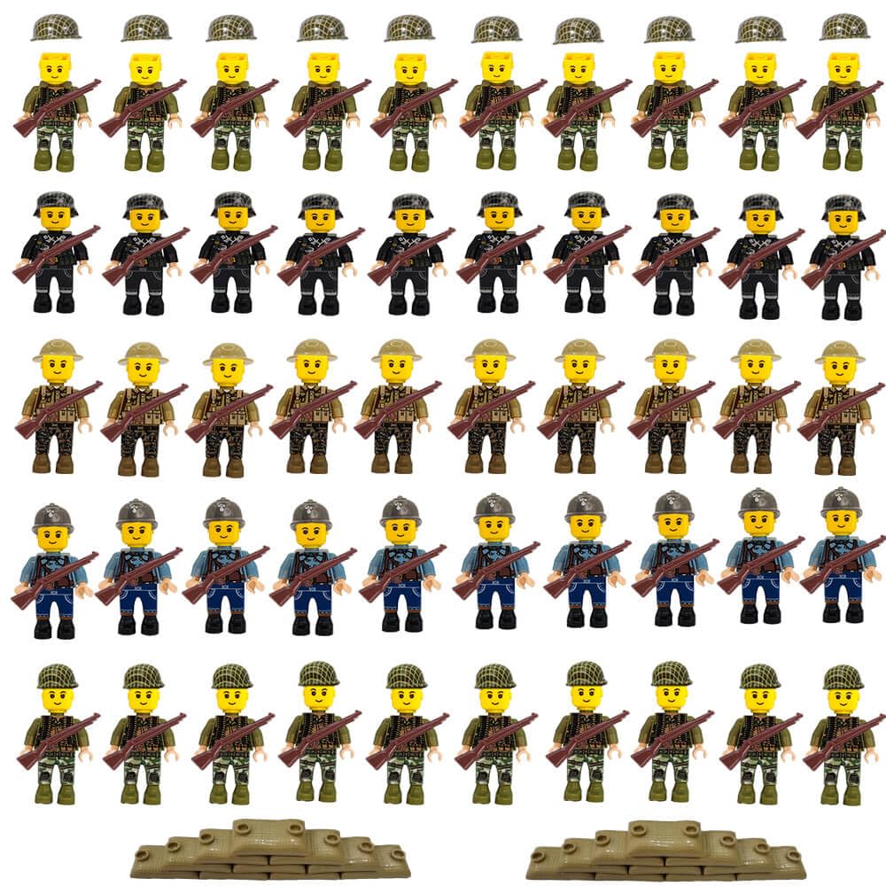WW2figure 100 PCS WW2 Army Men: US, German, French & UK Soldiers with Weapons