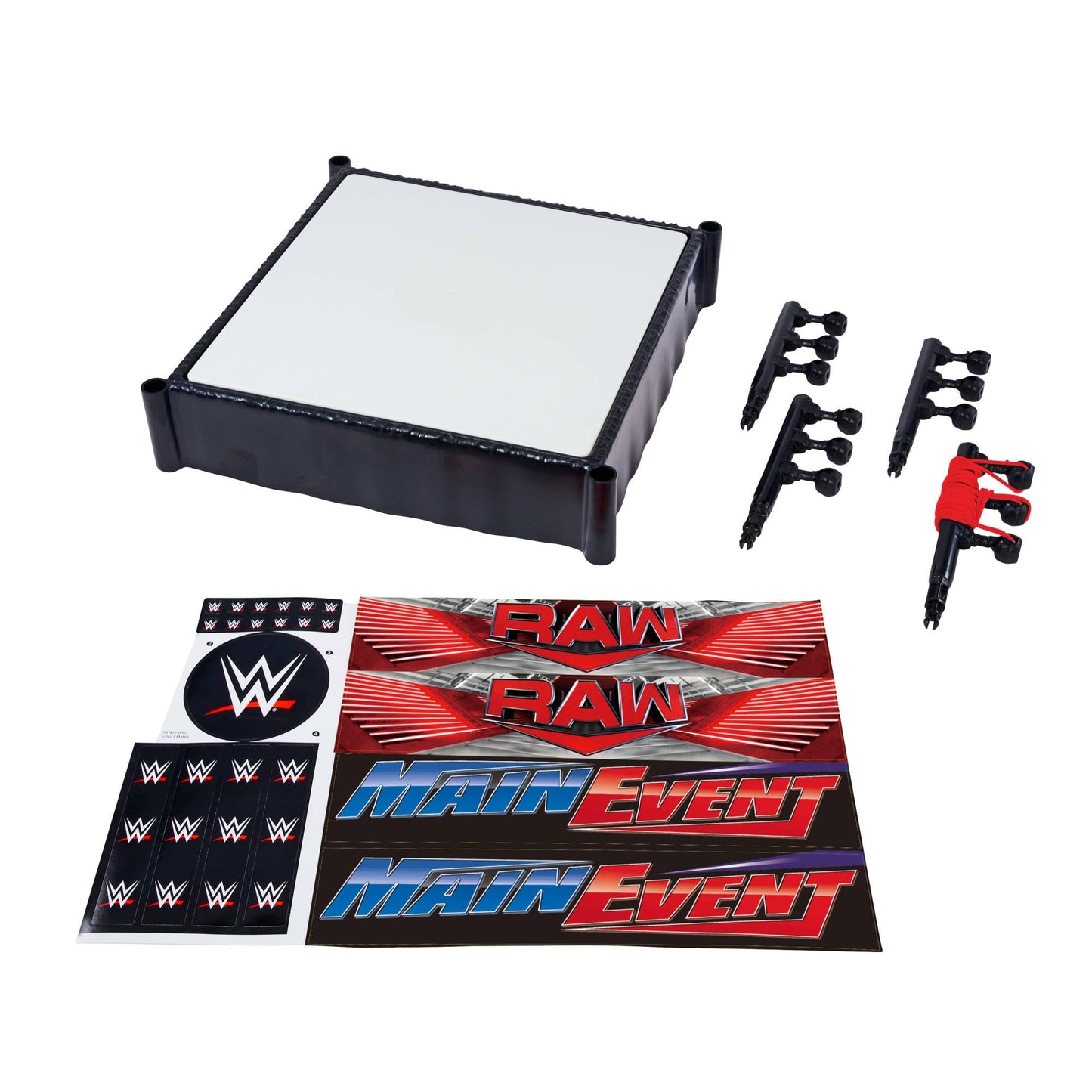 WWE Mattel Superstar Ring with Main Event & RAW Labels – Spring-Loaded Mat & Pro Tension Rope