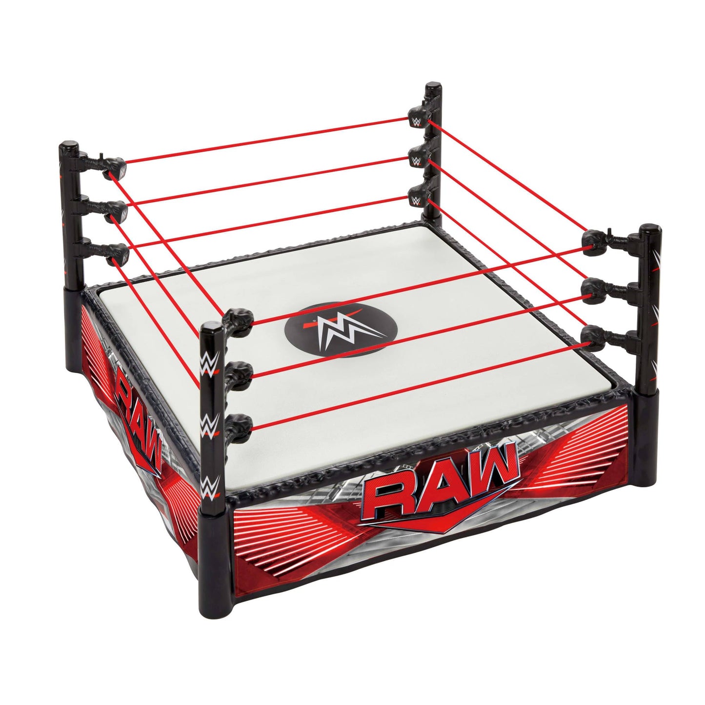WWE Mattel Superstar Ring with Main Event & RAW Labels – Spring-Loaded Mat & Pro Tension Rope