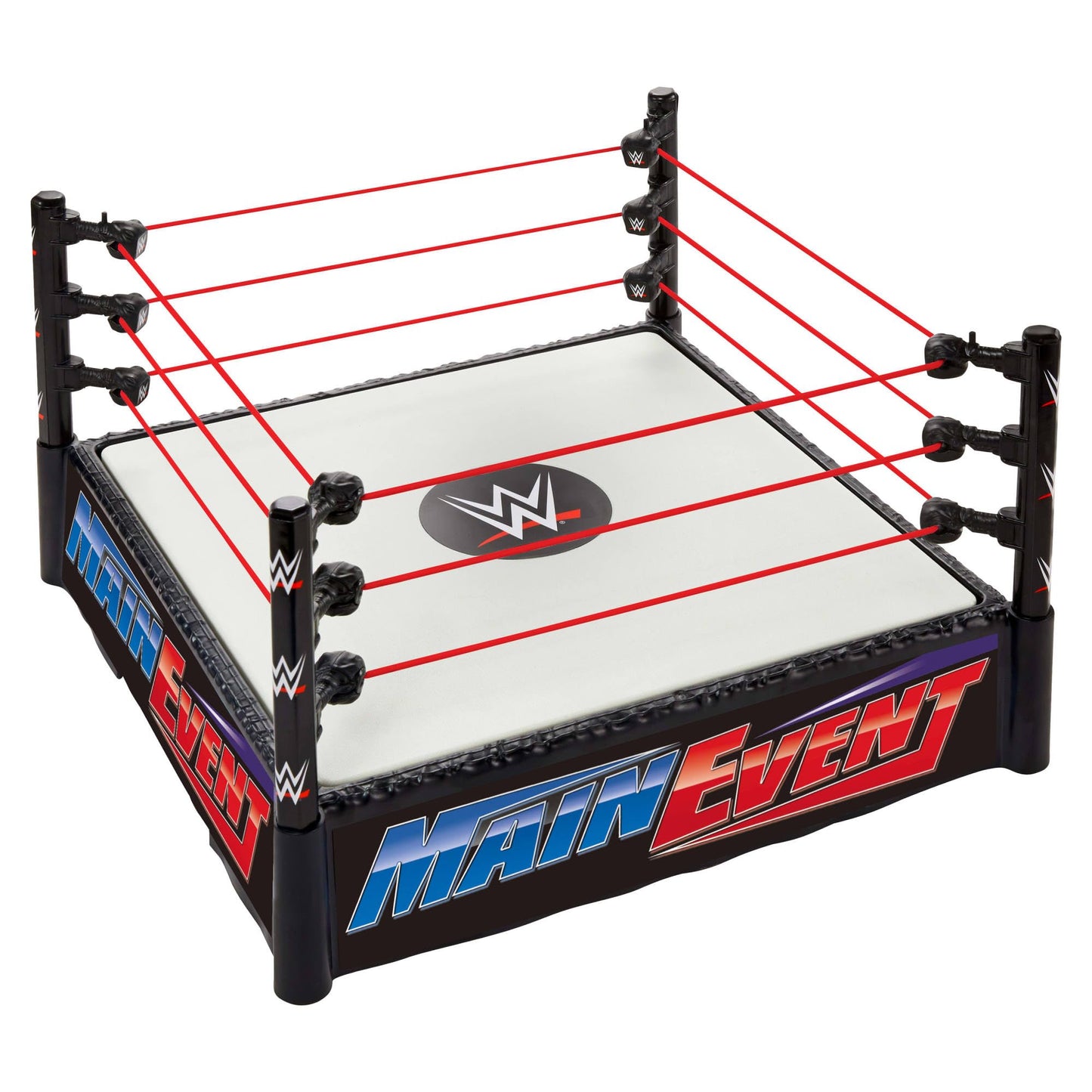 WWE Mattel Superstar Ring with Main Event & RAW Labels – Spring-Loaded Mat & Pro Tension Rope
