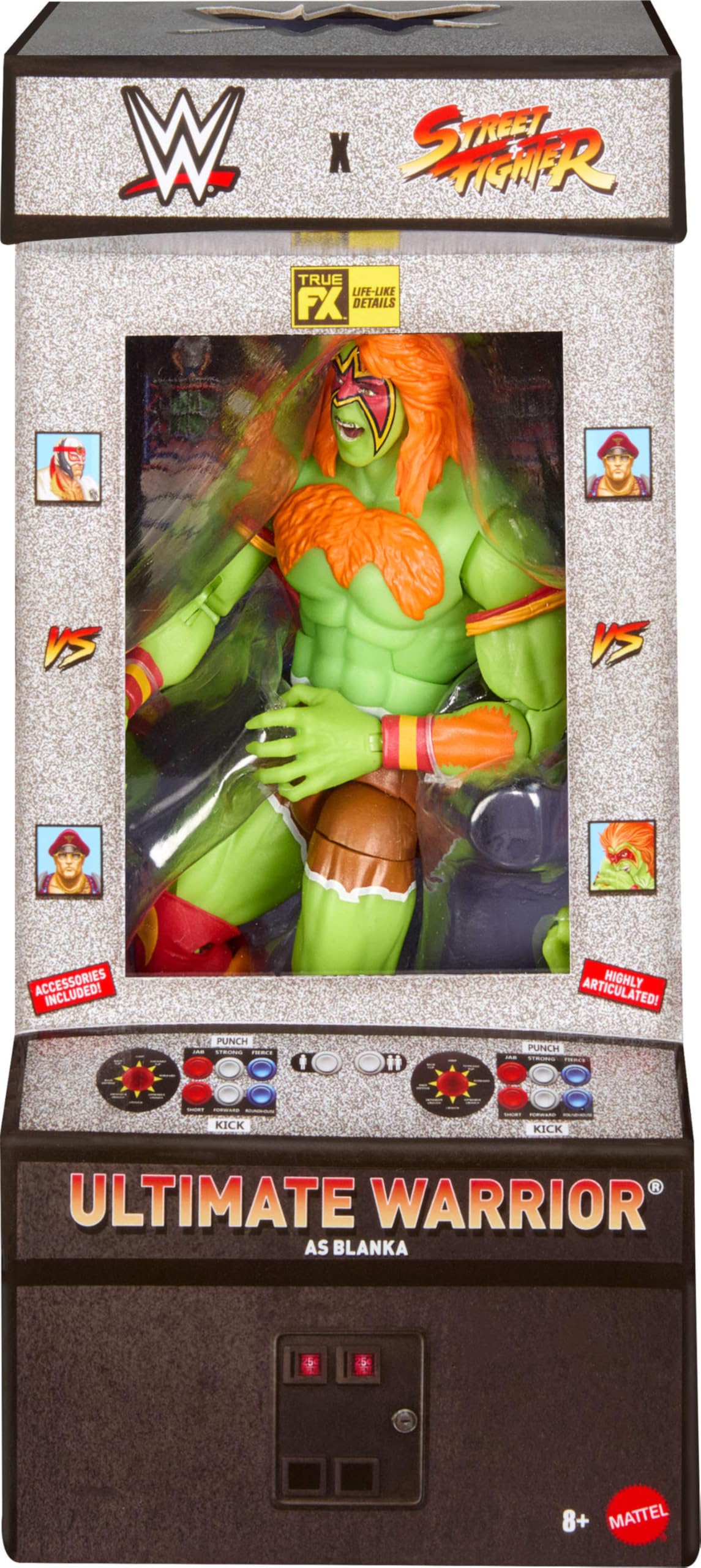WWE Mattel x Street Fighter Ultimate Warrior Blanka Action Figure – 6-In Elite Mashup with Accessories (Ages 8+)