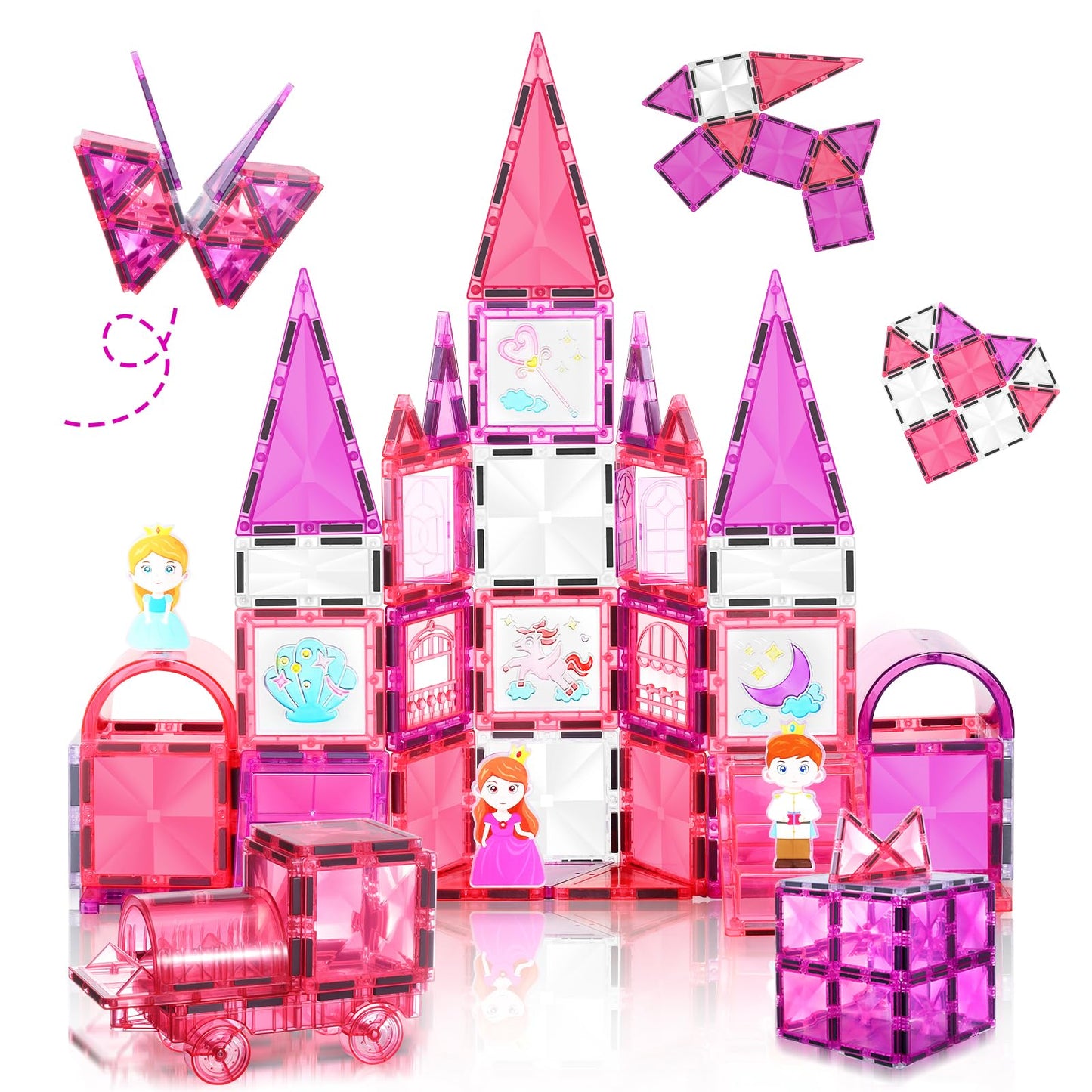 W WISE BLOCK 101PCS Magnetic Blocks Set – Princess Castle & Cars | STEM Toys for Kids 3–9