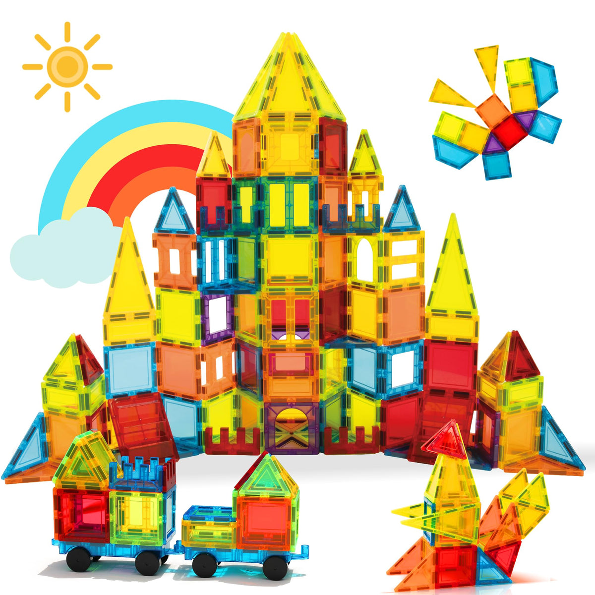 WWISE BLOCK Magnetic Tiles — 131-Piece Set with 2 Cars | Educational STEM Building Toys for Kids 3-9+