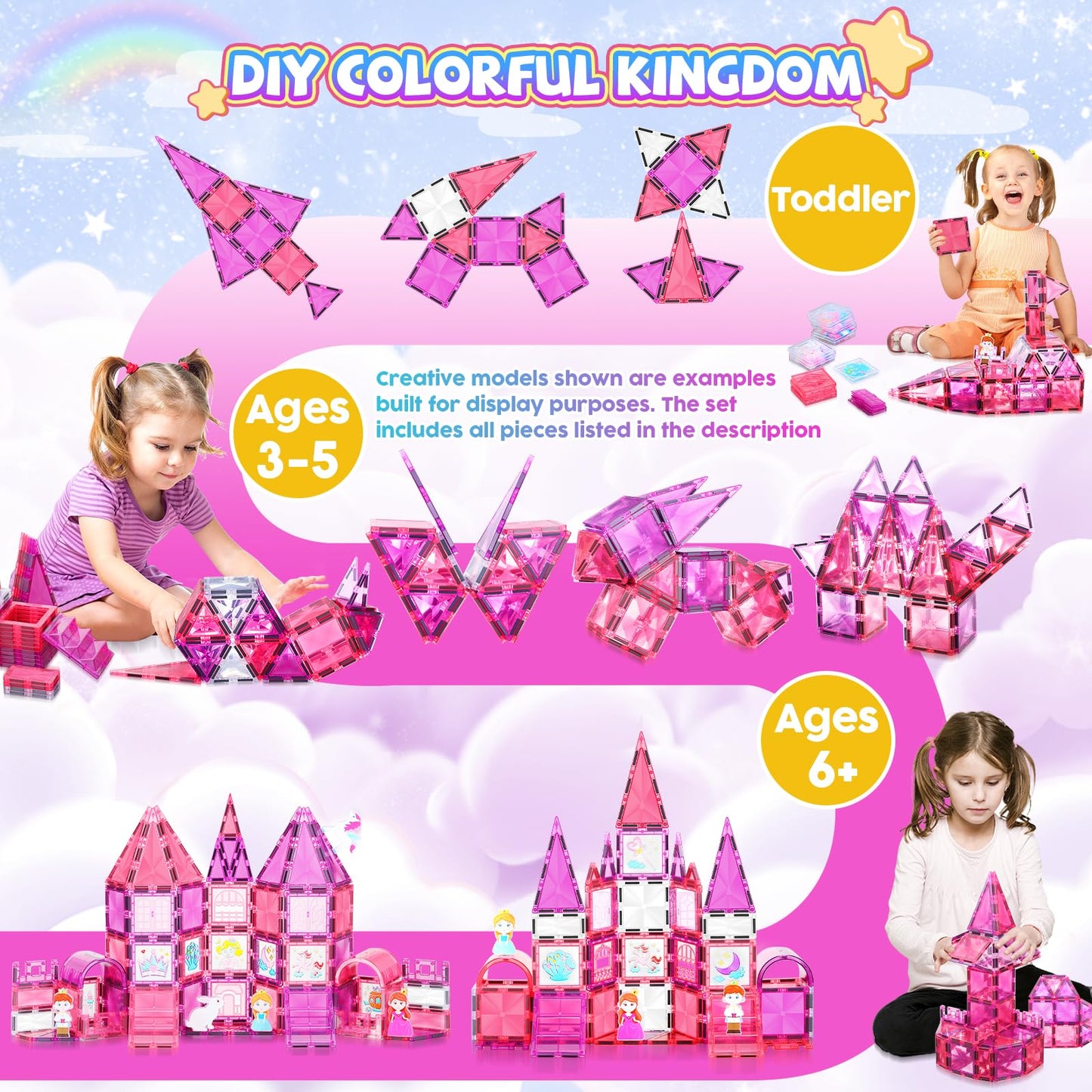 W WISE BLOCK 101PCS Magnetic Blocks Set – Princess Castle & Cars | STEM Toys for Kids 3–9